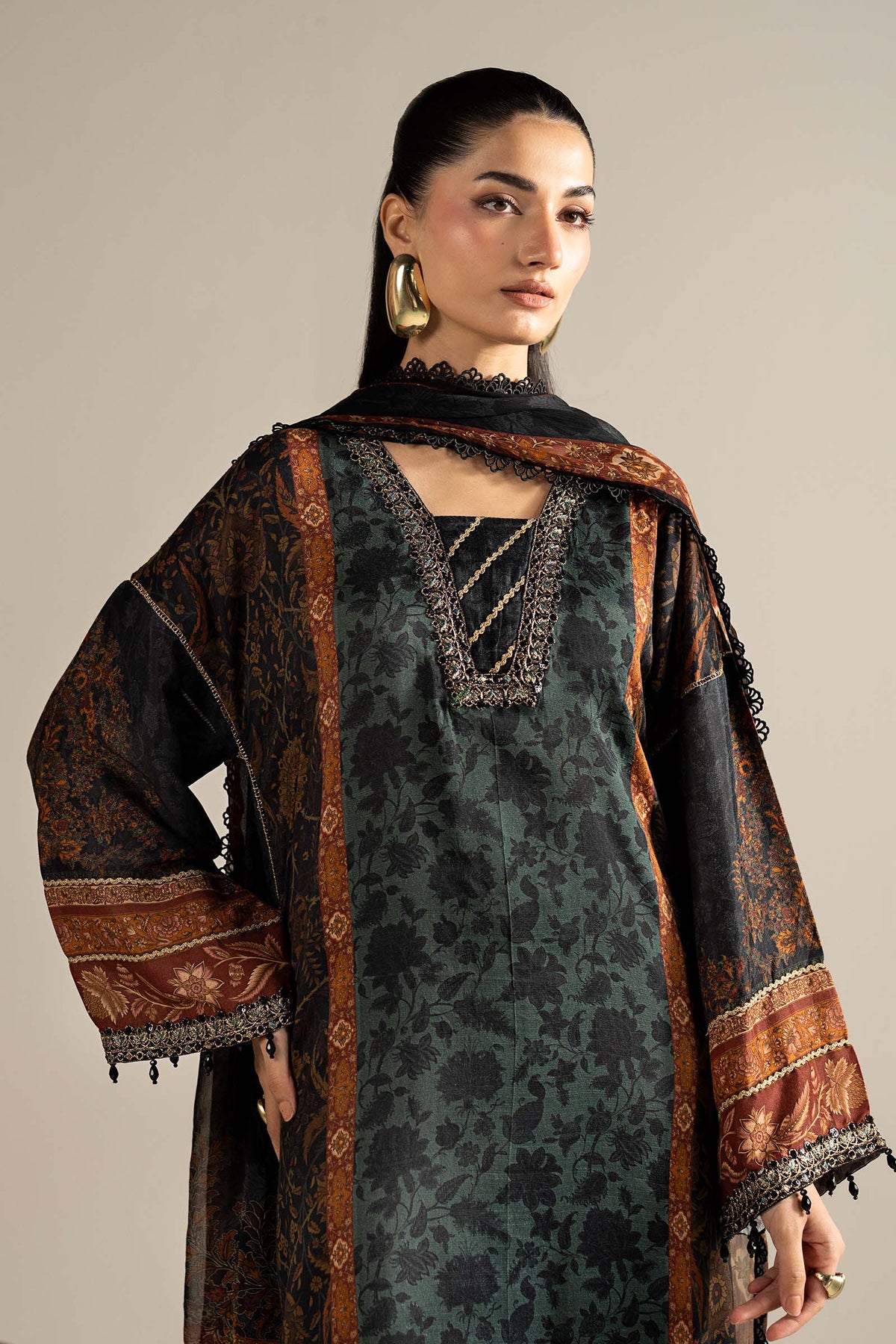 3 Piece Embroidered Raw Silk Suit