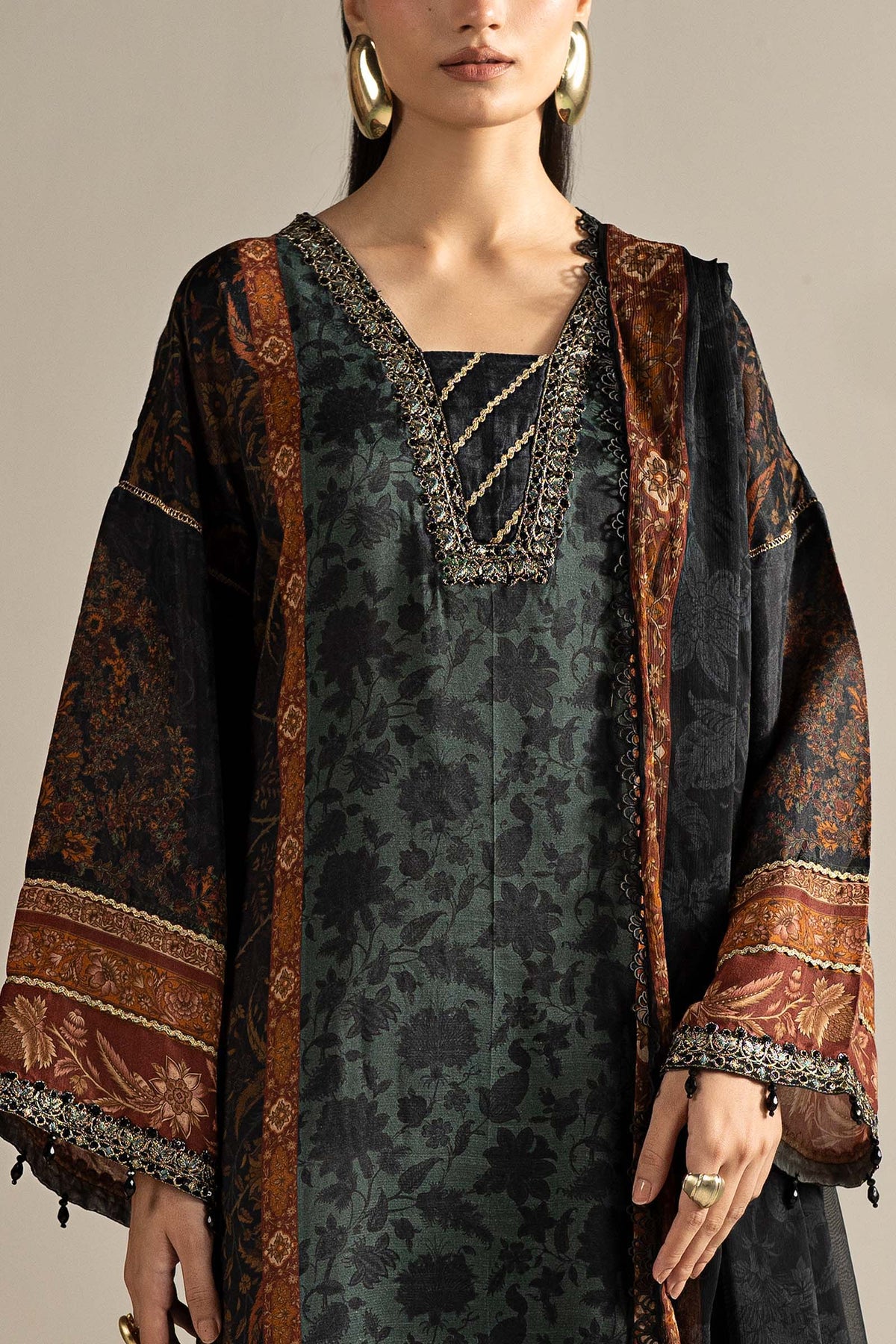 3 Piece Embroidered Raw Silk Suit