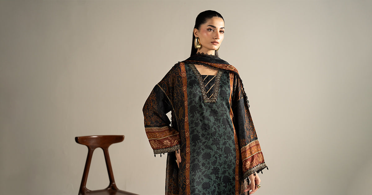 3 Piece Embroidered Raw Silk Suit