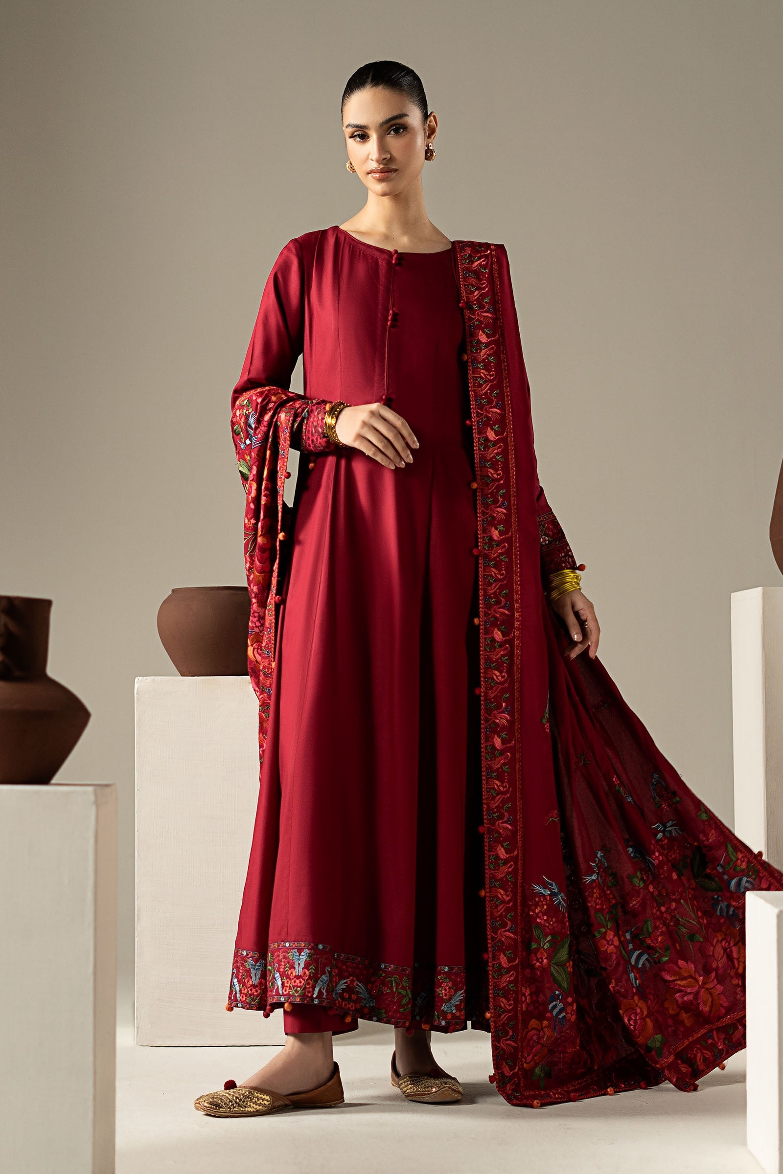 3 Piece Embroidered Linen Suit