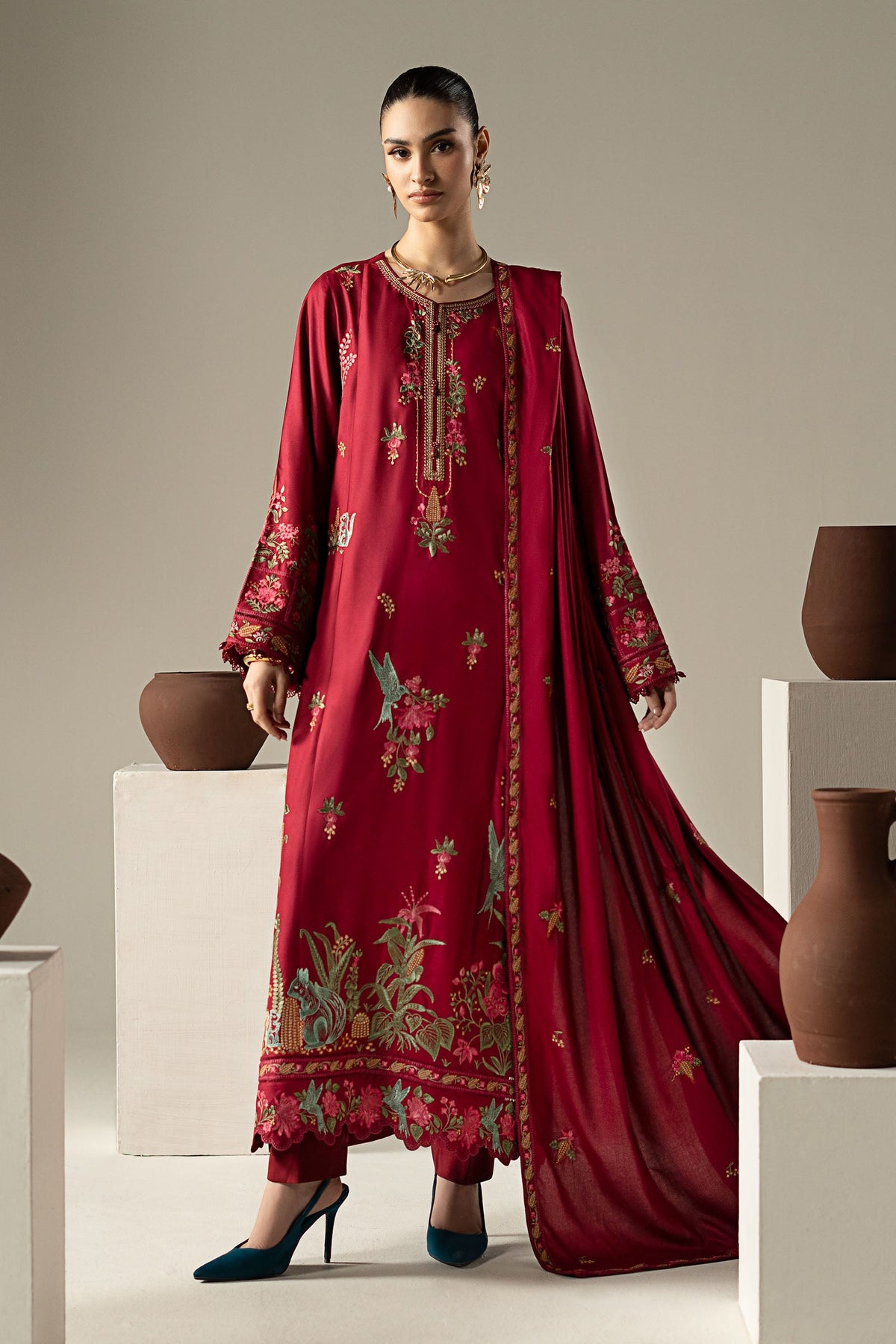 3 Piece Embroidered Linen Suit