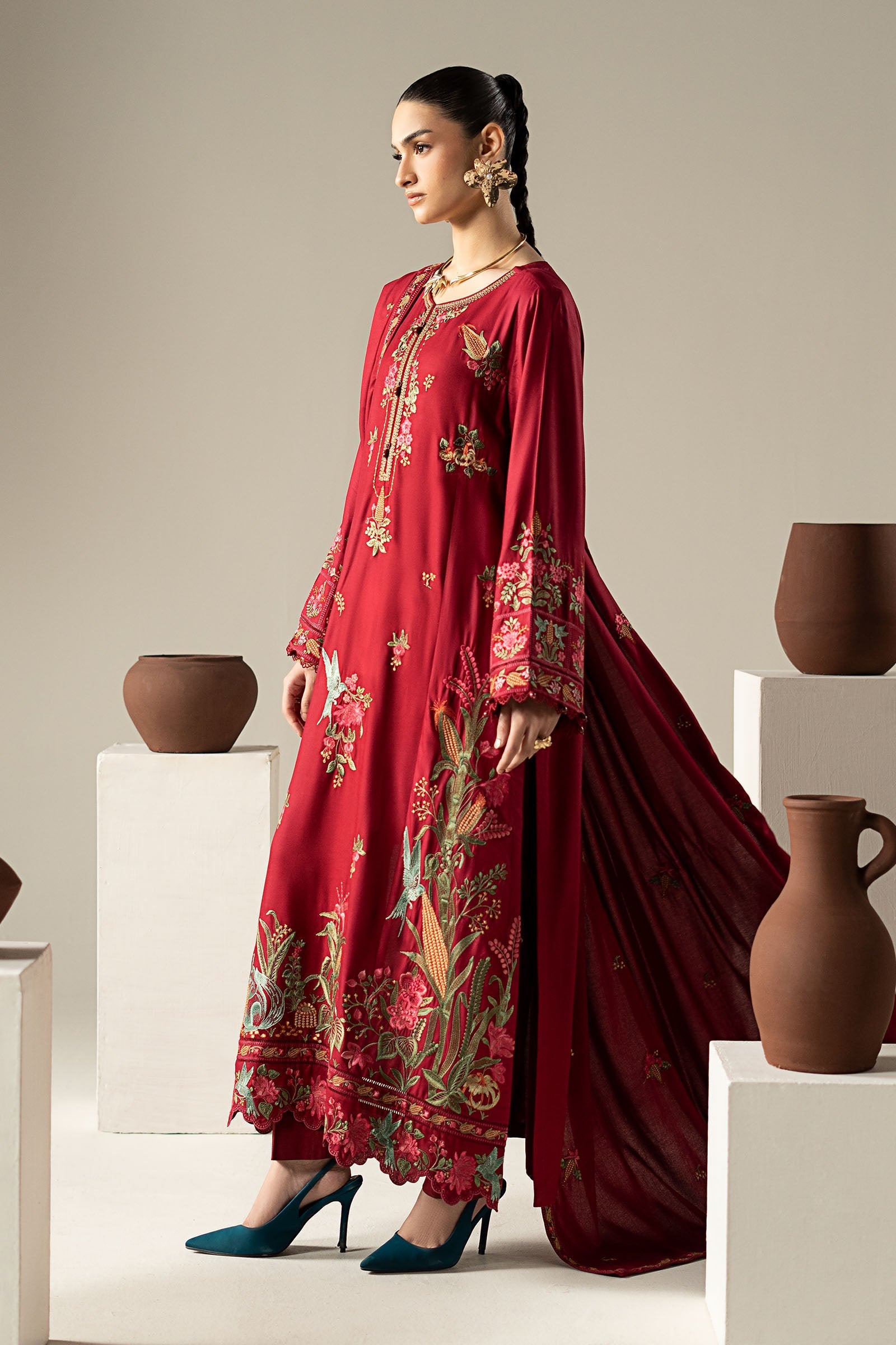 3 Piece Embroidered Linen Suit