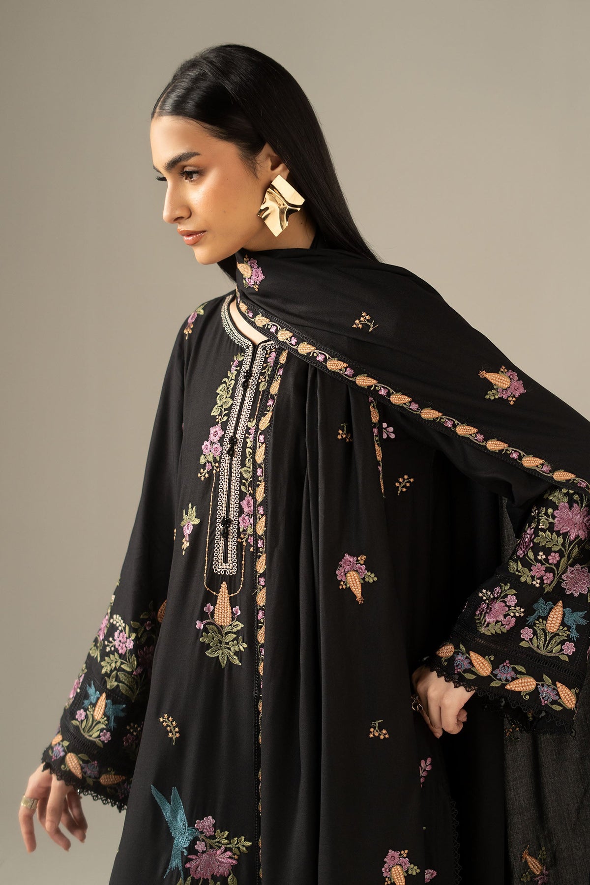 3 Piece Embroidered Linen Suit