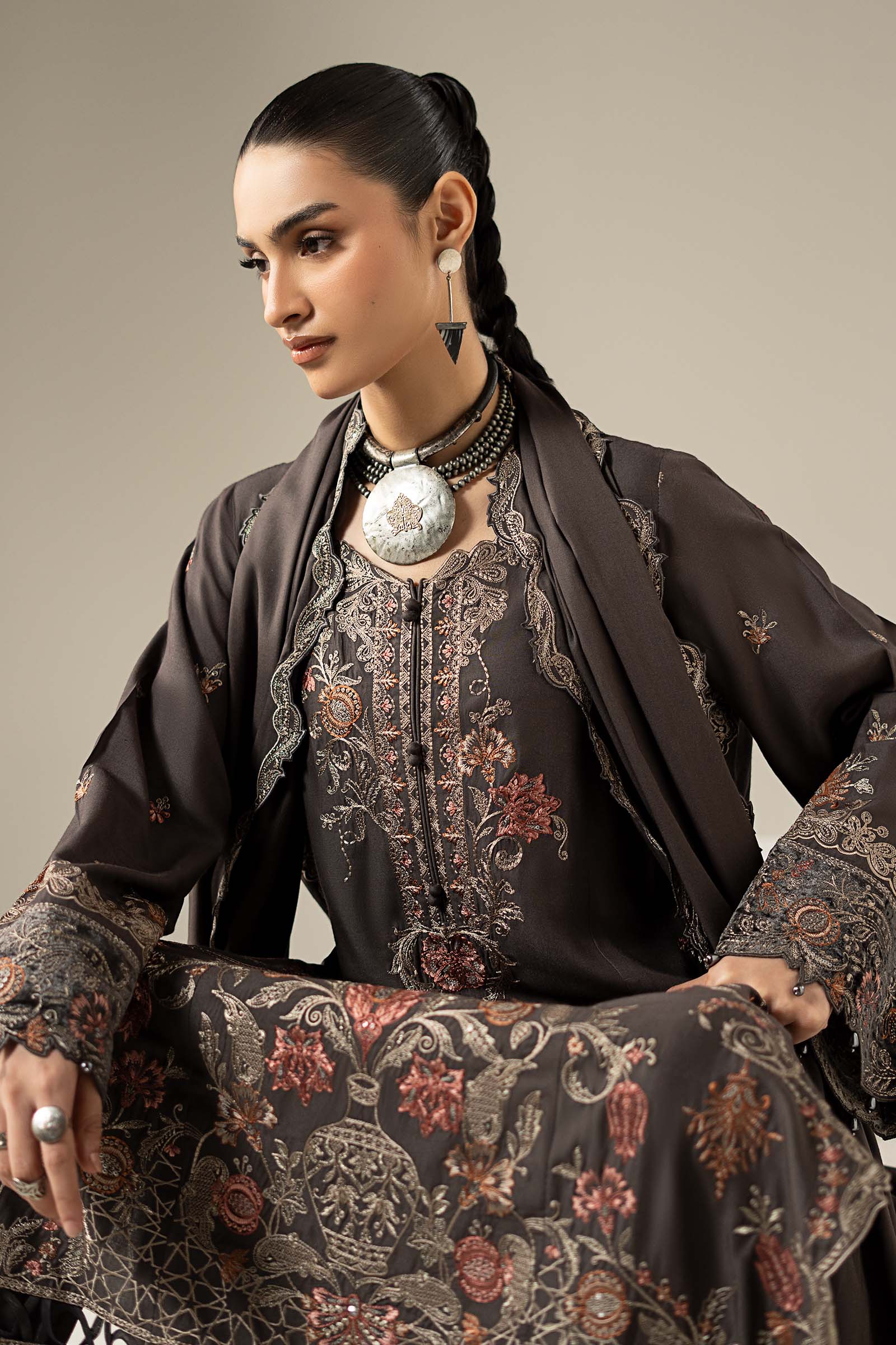 3 Piece Embroidered Linen Suit