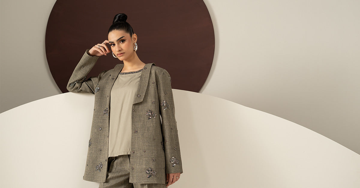3 Piece Embroidered Tropical Slub Khaddar Suit