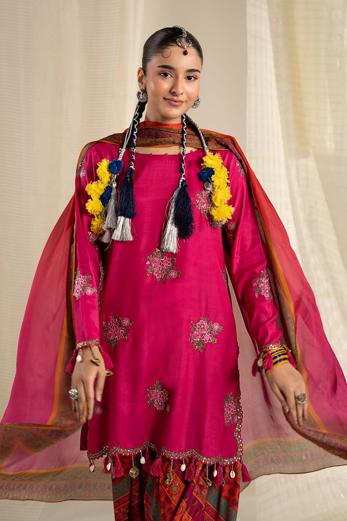 3 Piece Embroidered Raw Silk Suit
