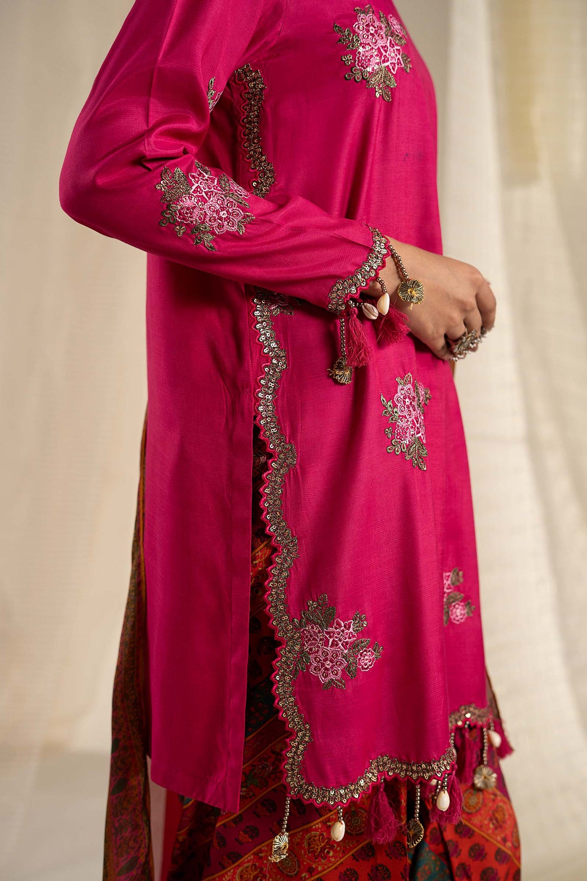 3 Piece Embroidered Raw Silk Suit