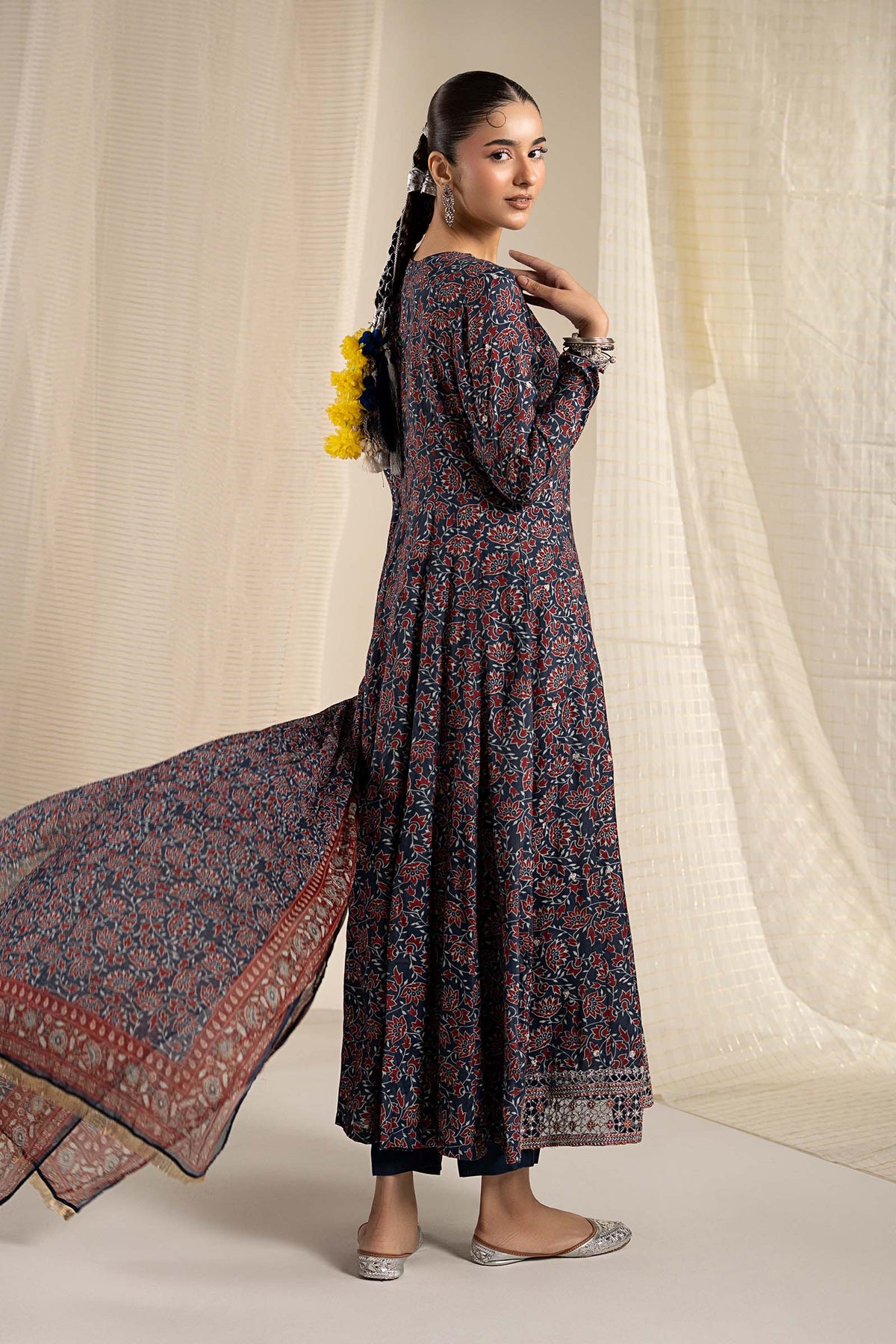 3 Piece Embroidered Raw Silk Suit