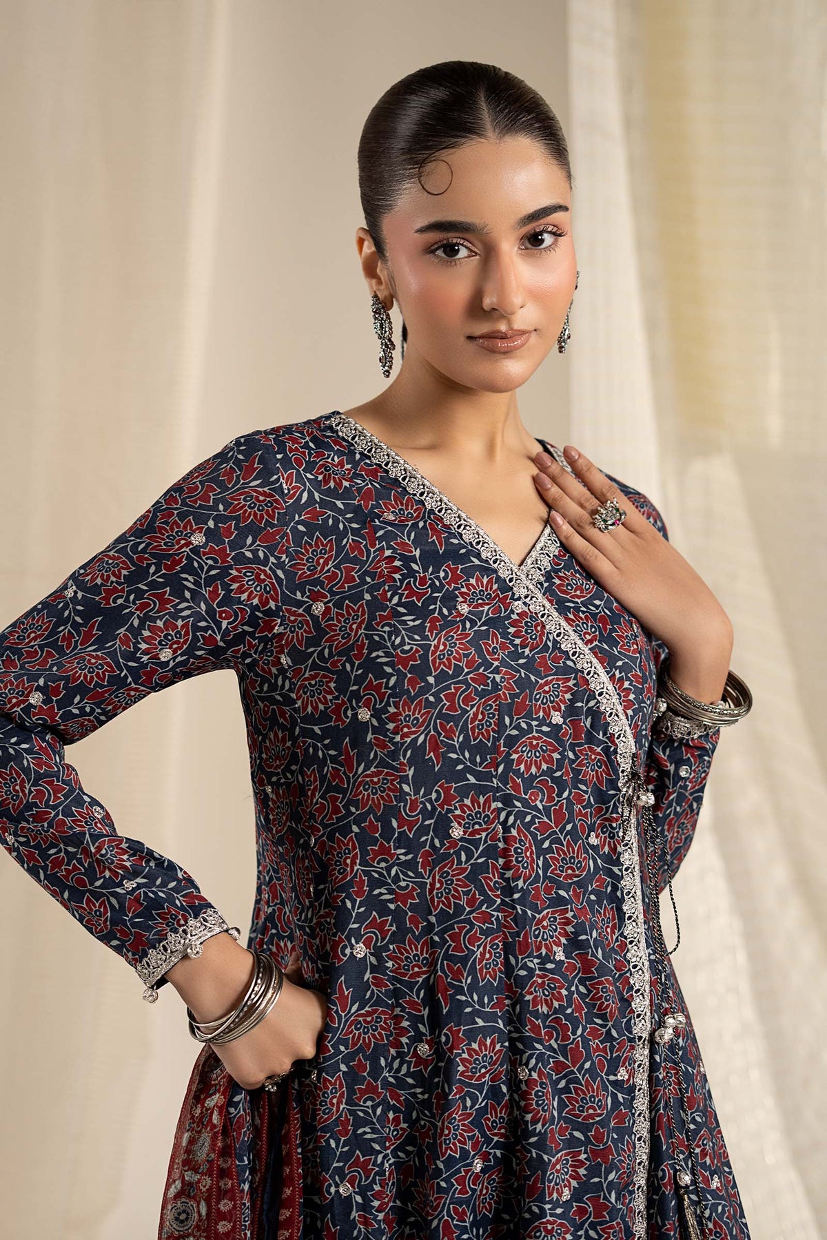 3 Piece Embroidered Raw Silk Suit