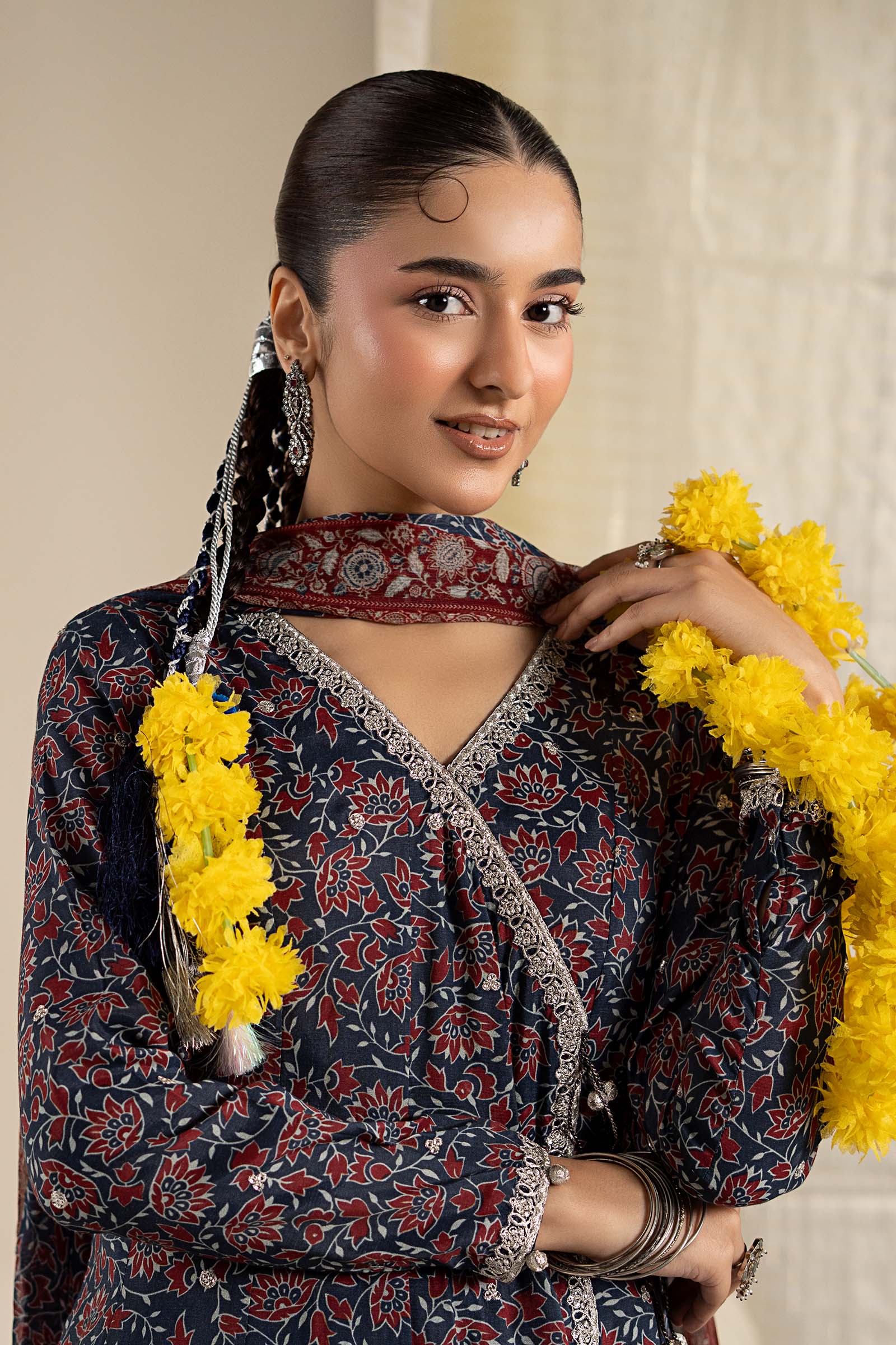 3 Piece Embroidered Raw Silk Suit