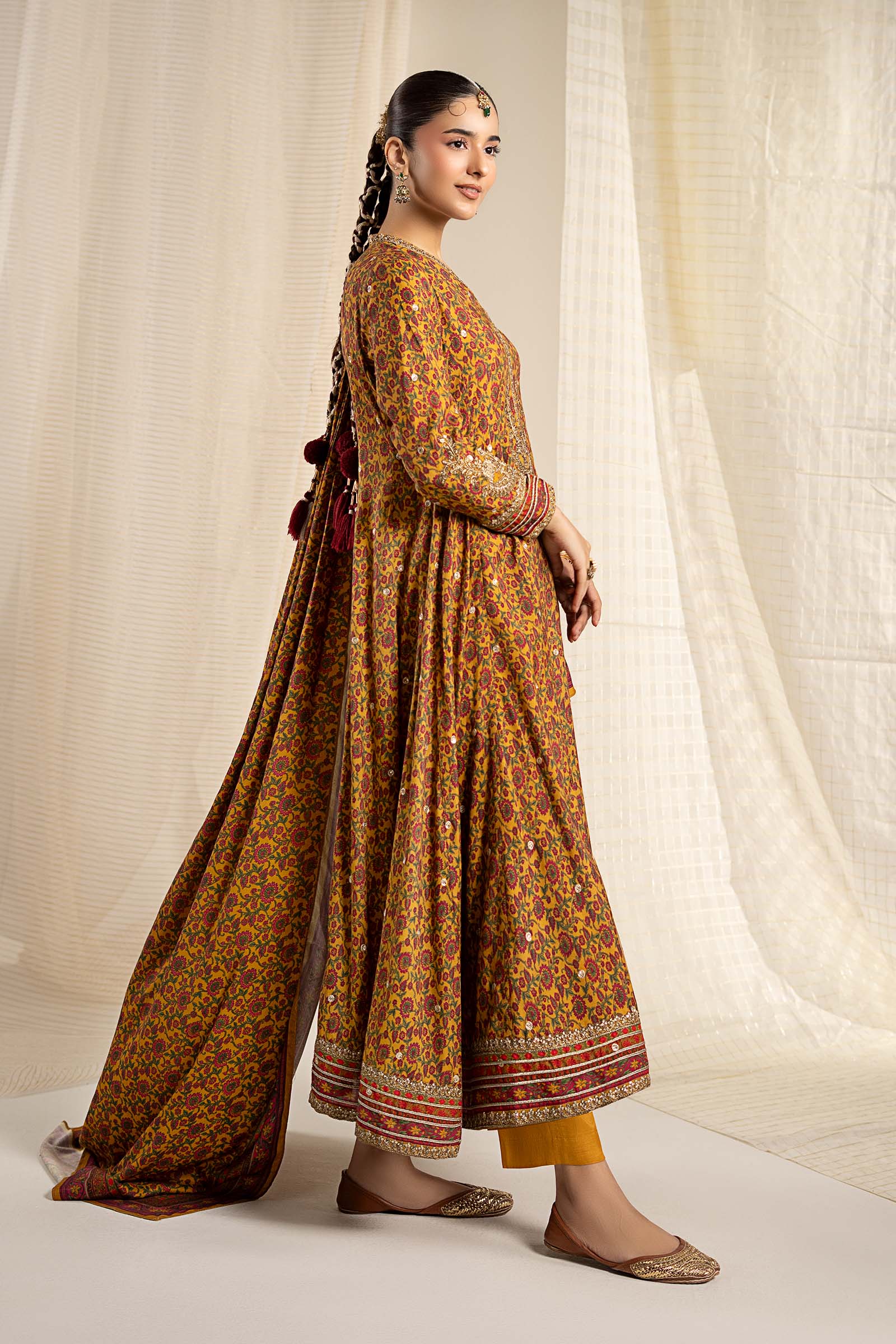3 Piece Embroidered Raw Silk Suit
