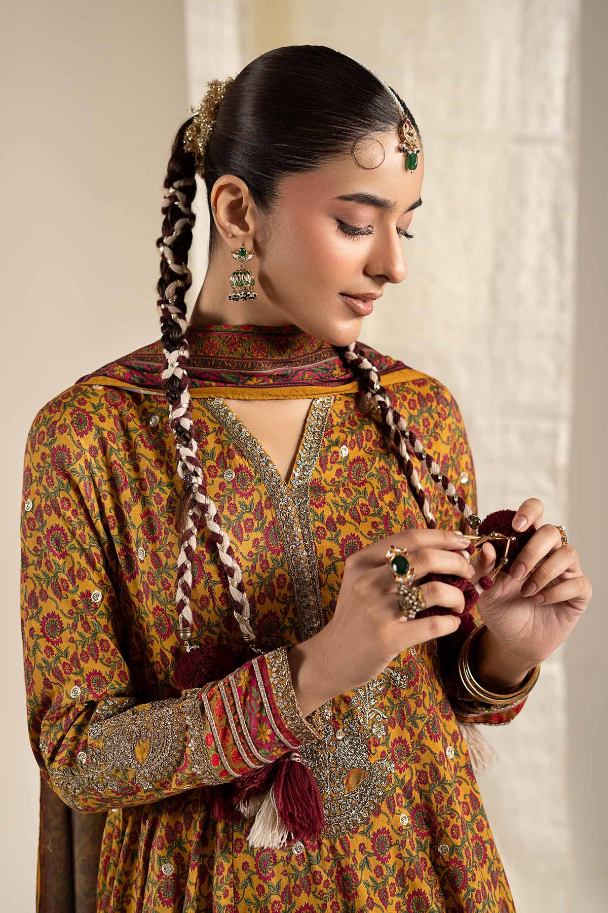 3 Piece Embroidered Raw Silk Suit