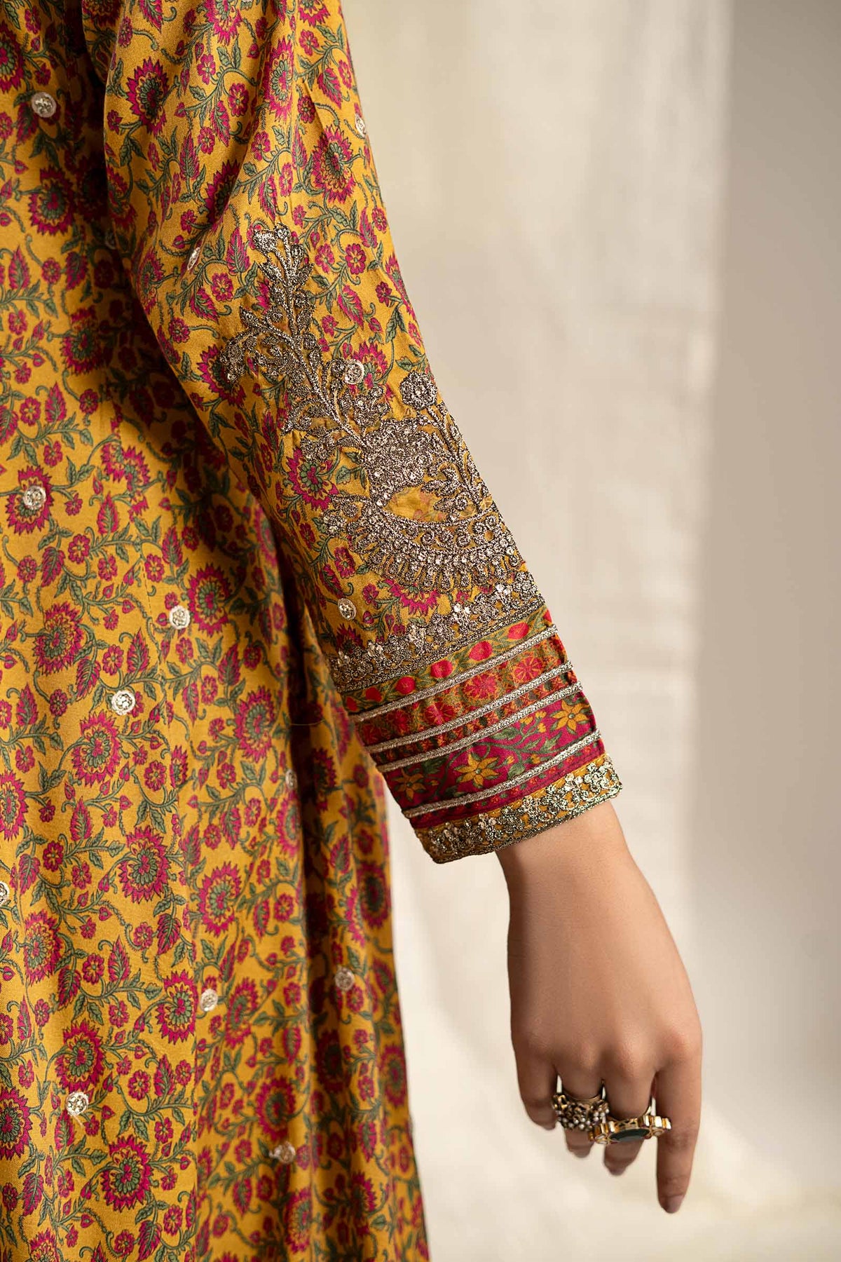 3 Piece Embroidered Raw Silk Suit