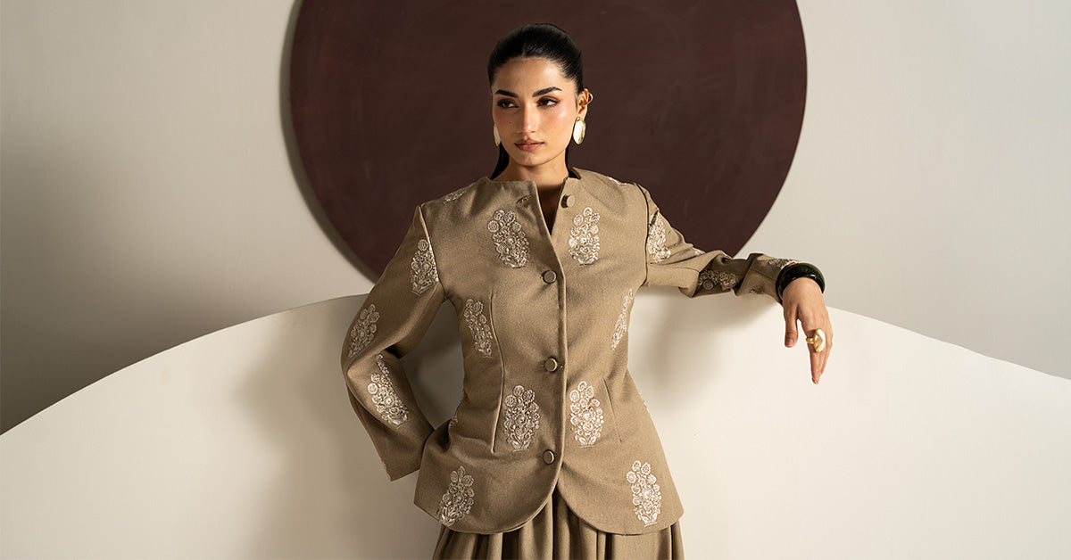 2 Piece Embroidered Blended Wool Suit