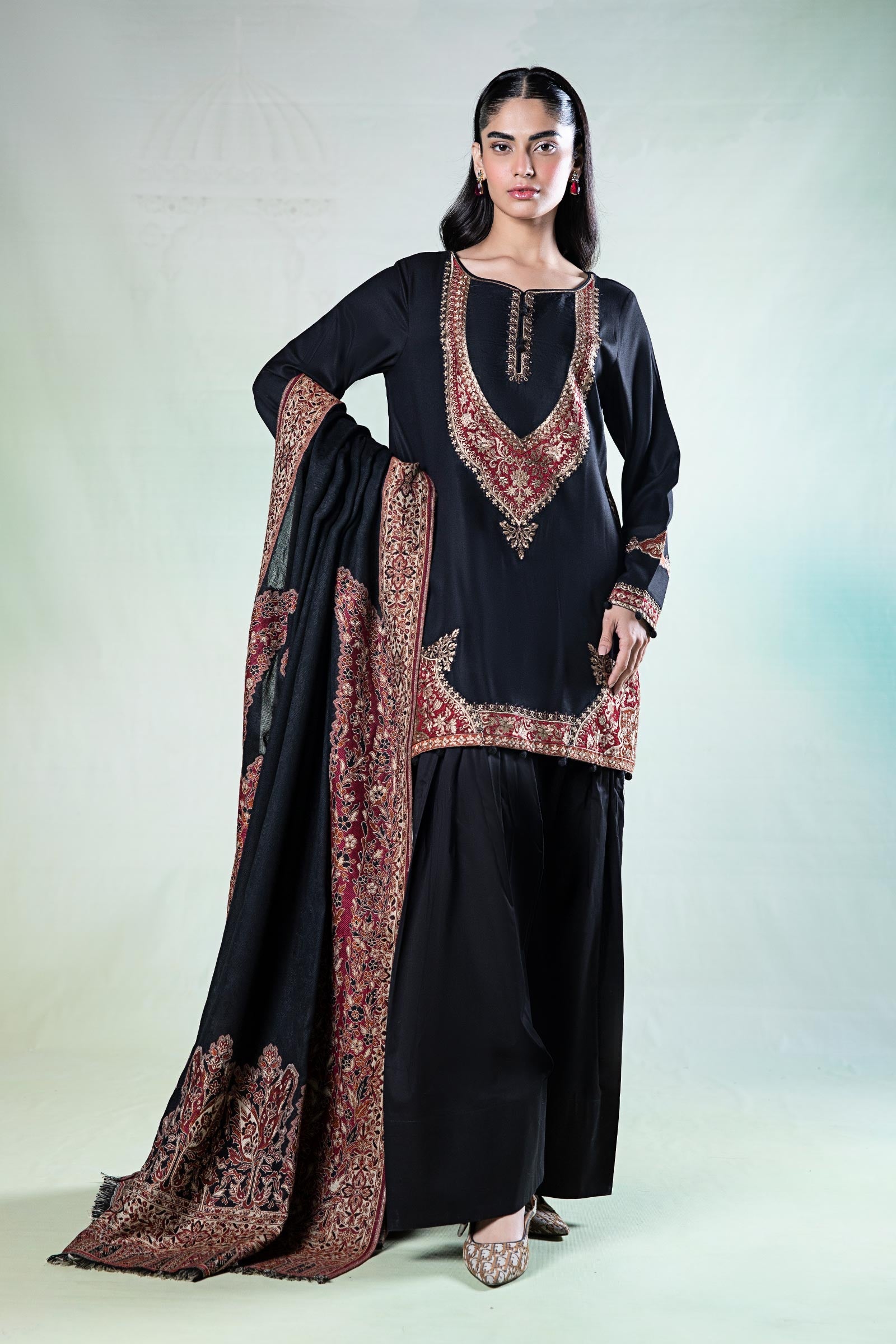 3 Piece Embroidered Linen Suit