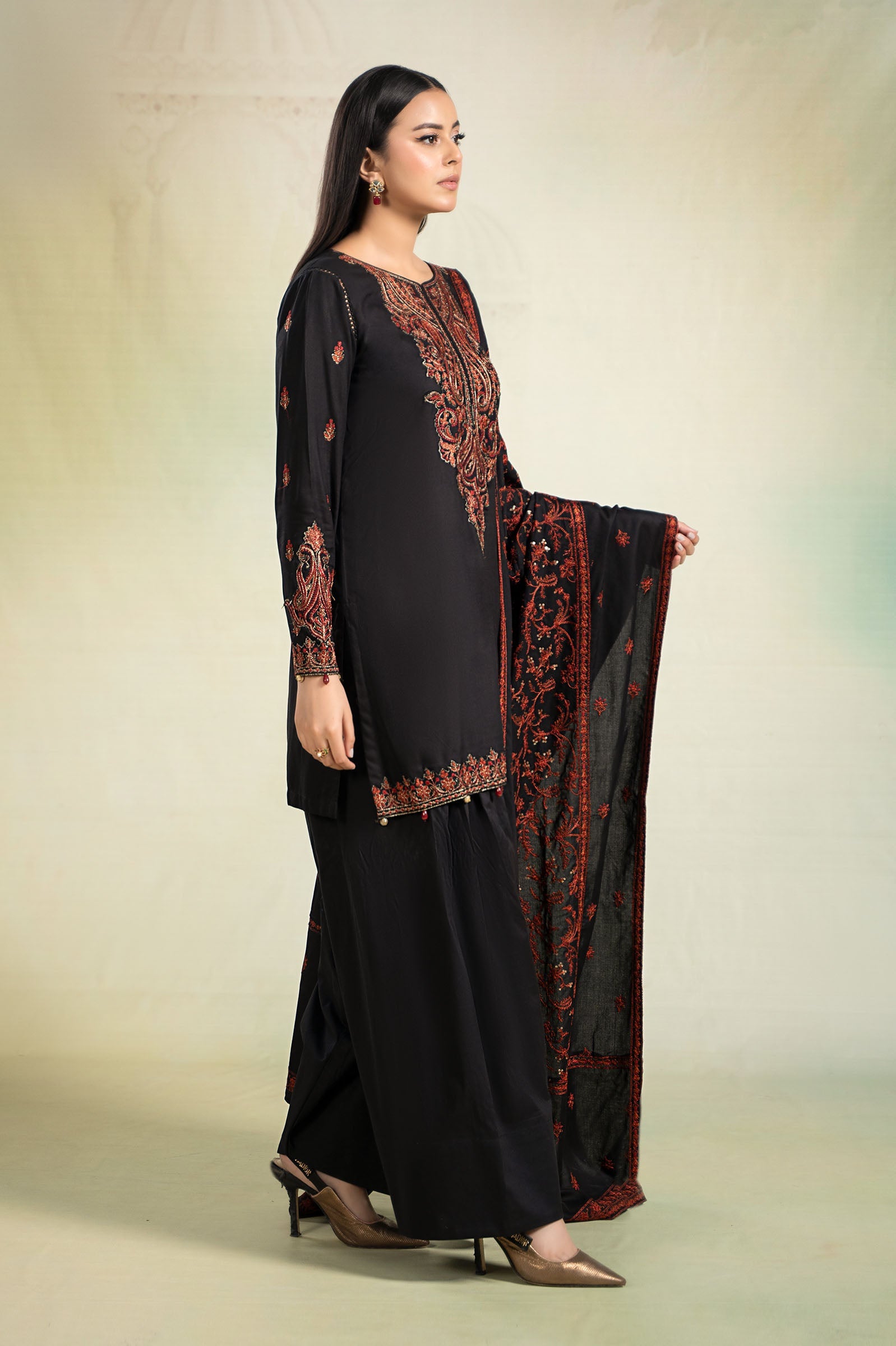 3 Piece Embroidered Linen Suit