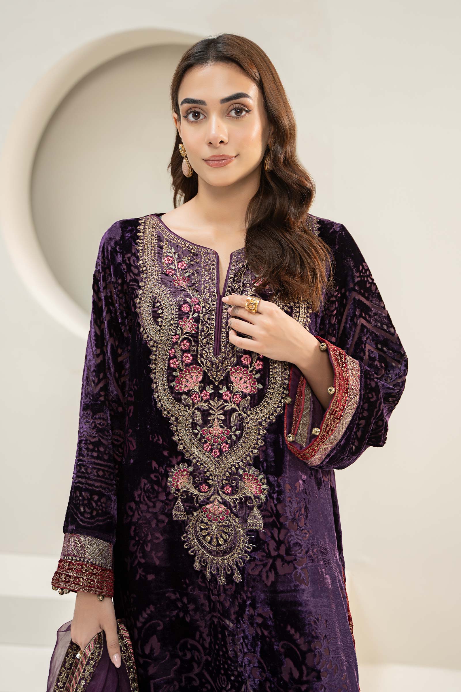 3 Piece Embroidered Plush Suit