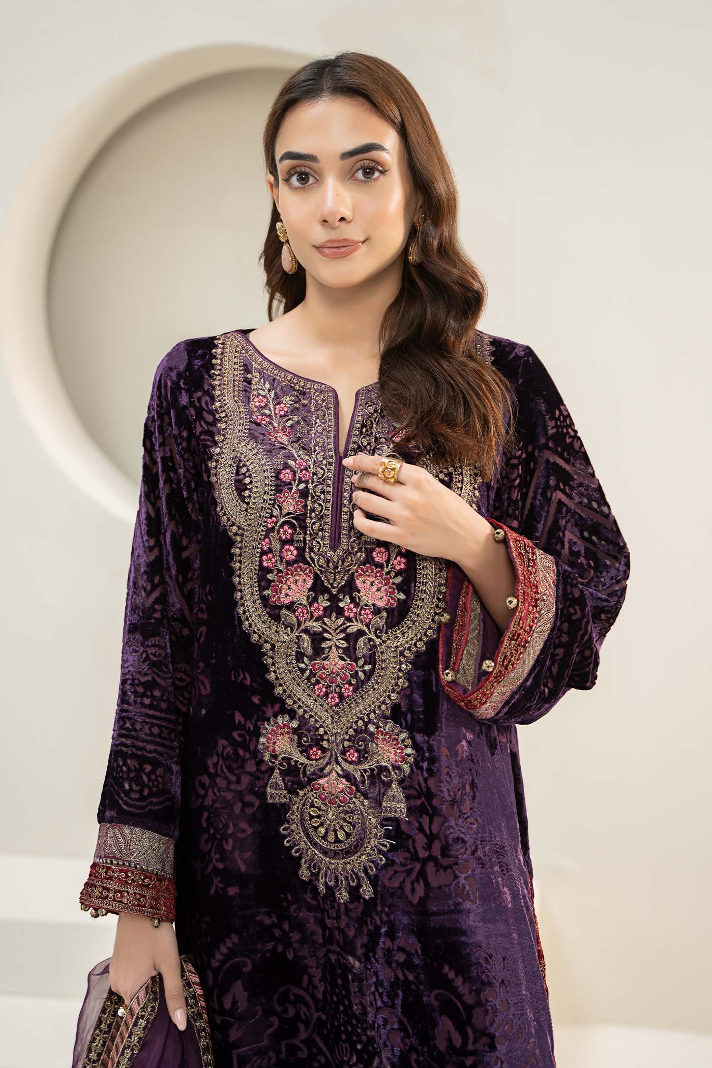 3 Piece Embroidered Plush Suit