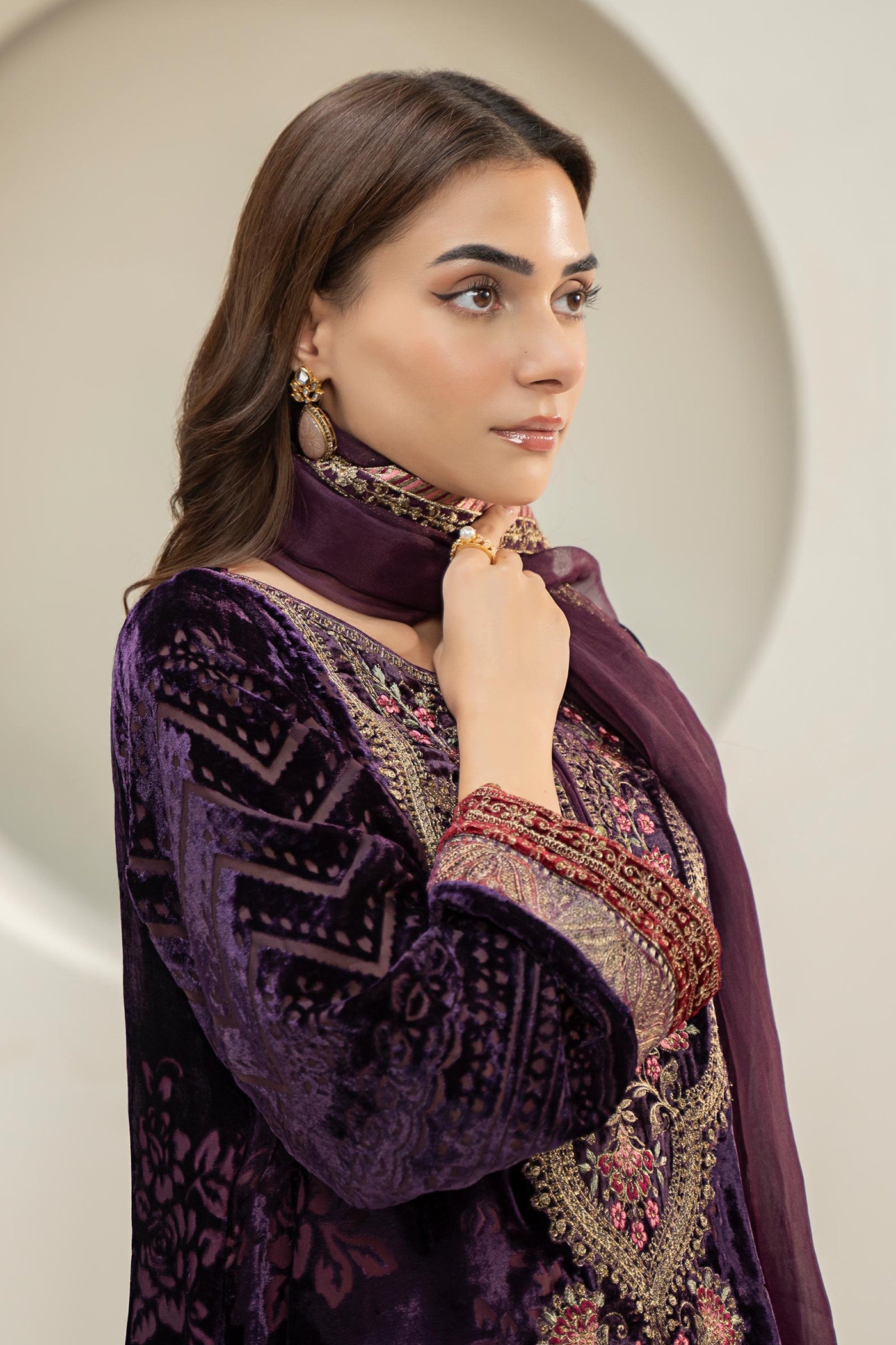 3 Piece Embroidered Plush Suit