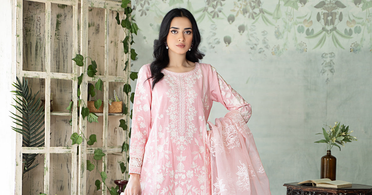 3 Piece Embroidered Cotton Doria Suit