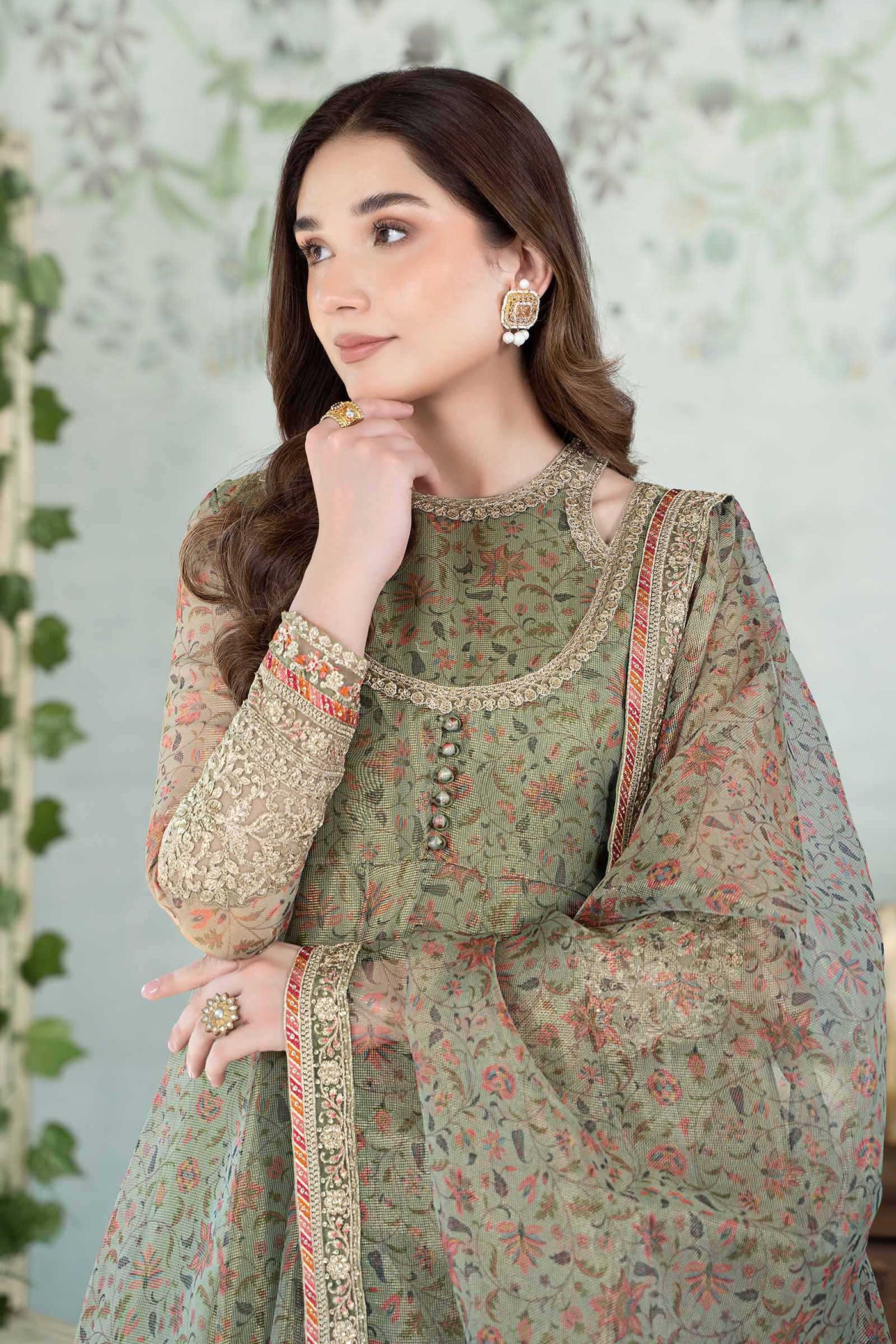 3 Piece Printed Cotton Net Suit