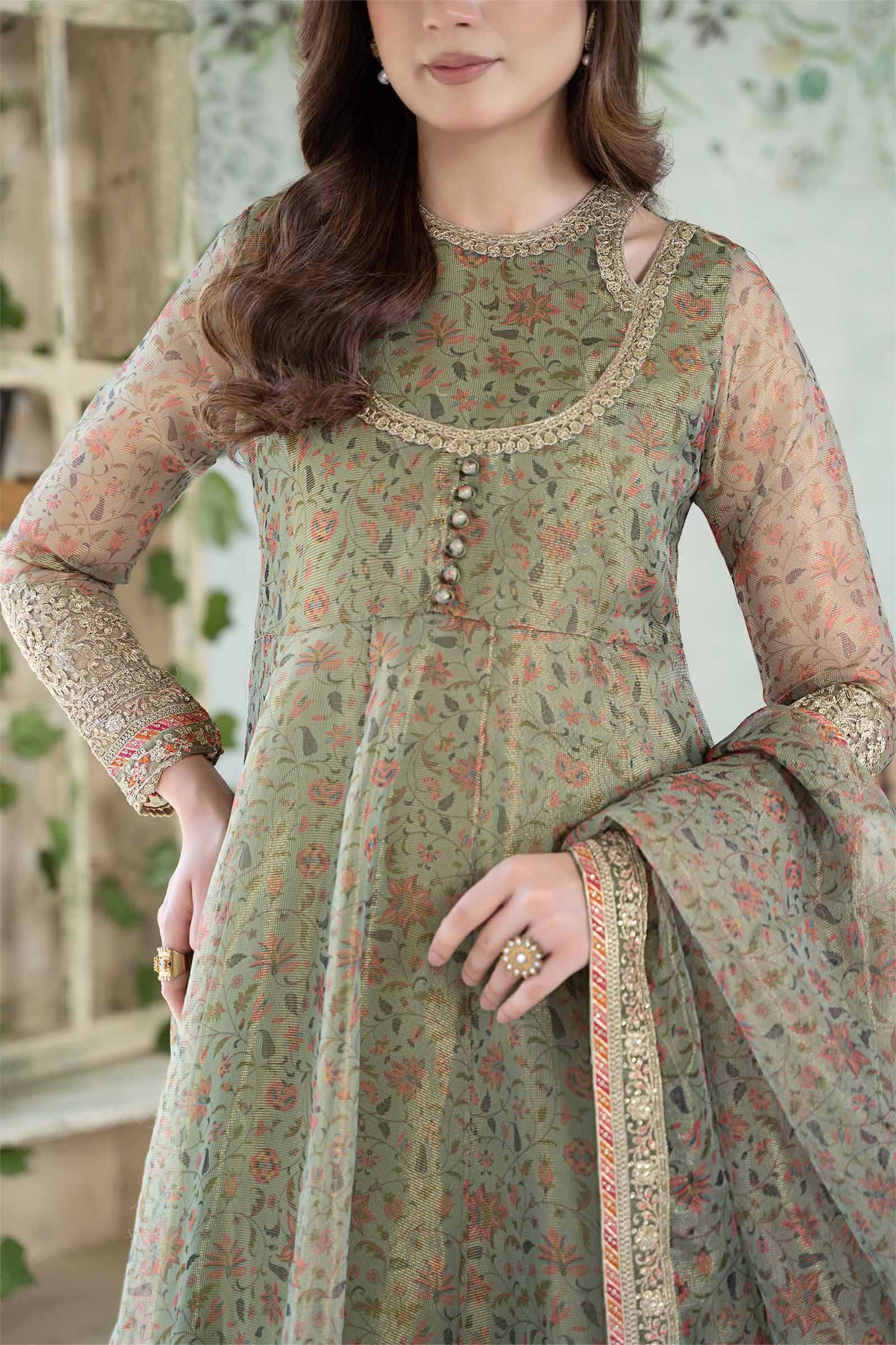 3 Piece Printed Cotton Net Suit