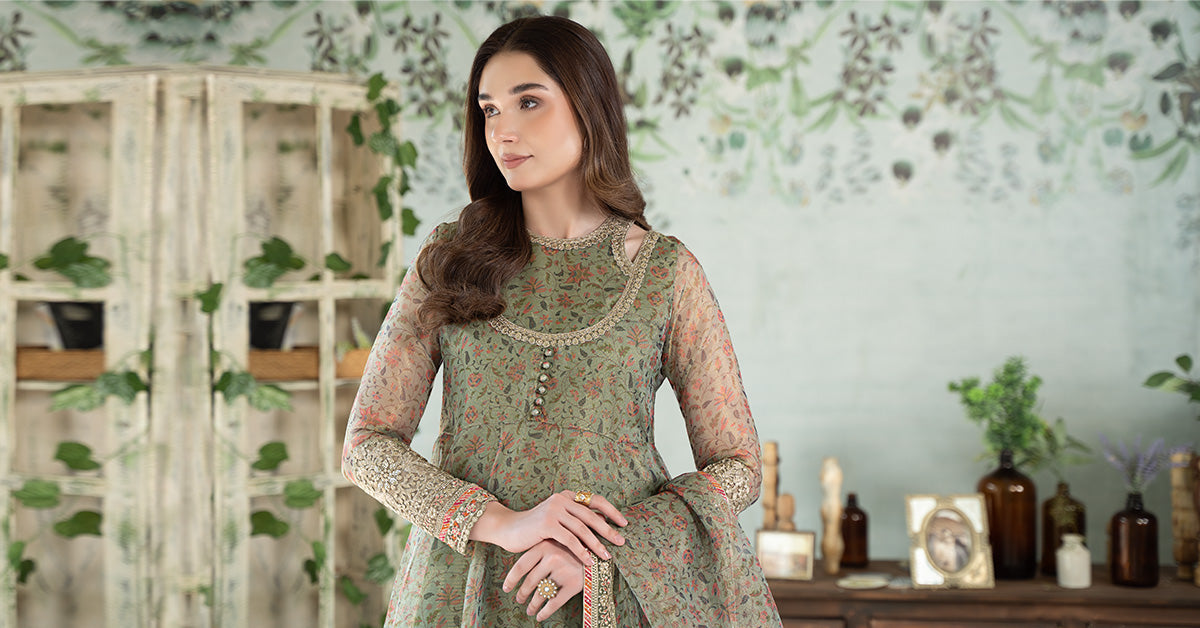 3 Piece Printed Cotton Net Suit