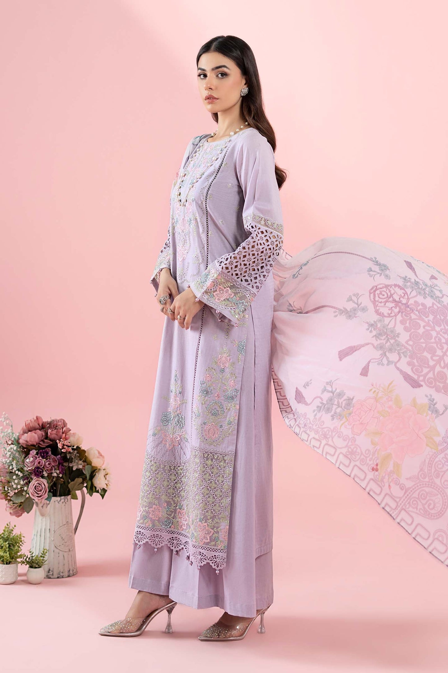 3 Piece Embroidered Dobby Suit