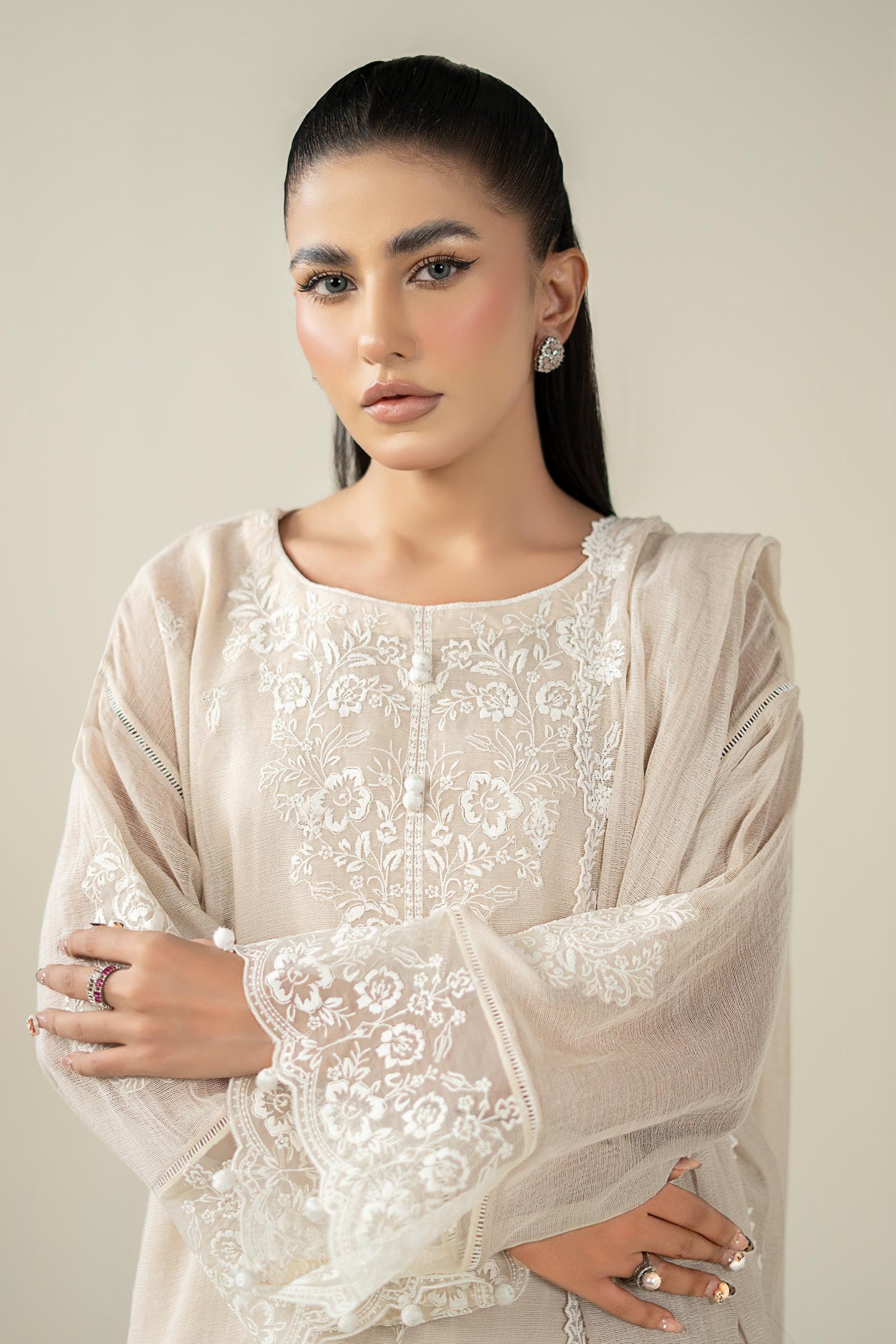 3 Piece Embroidered Cotton Net Suit