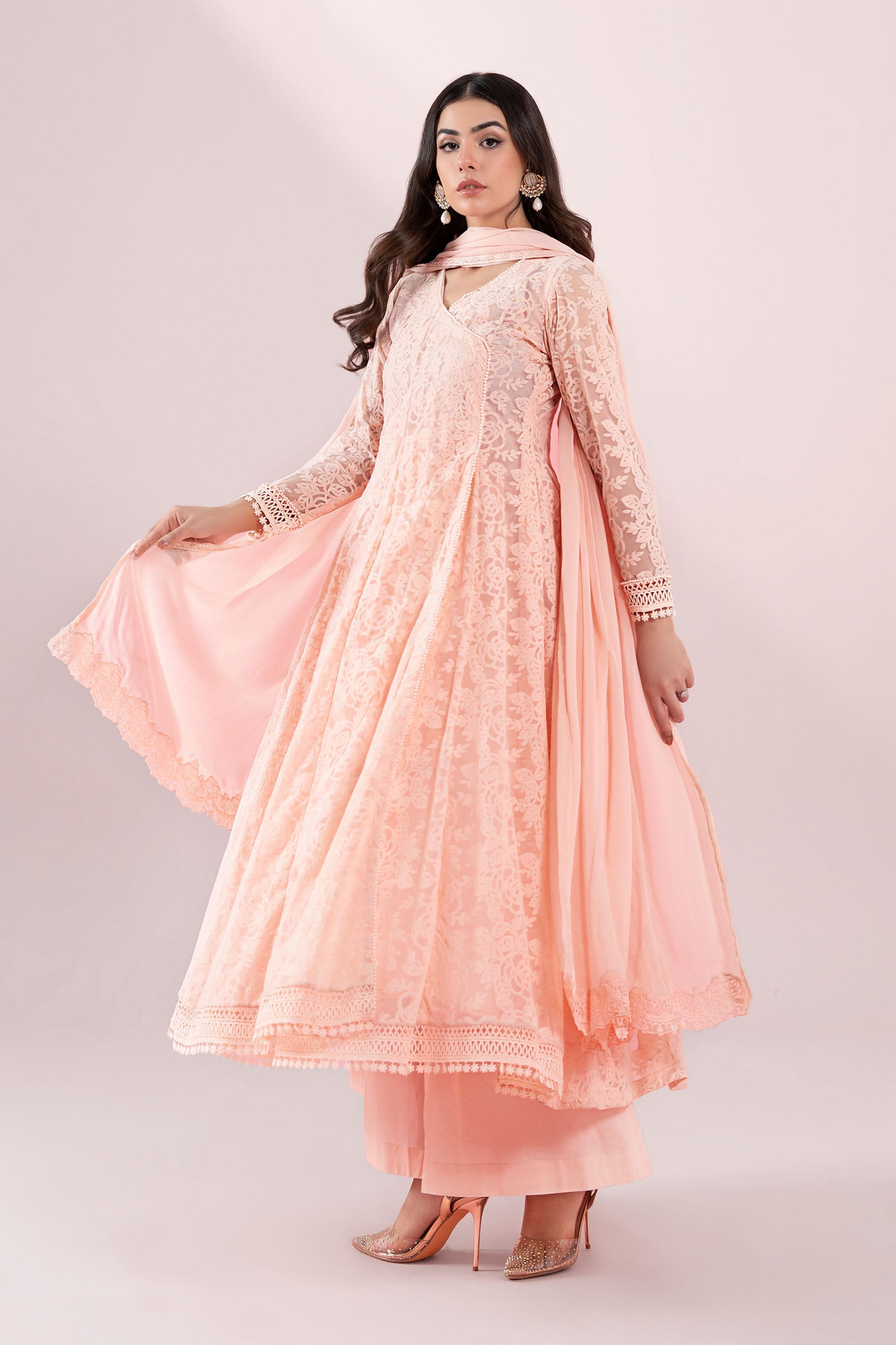 3 Piece Embroidered Polyester Net Suit