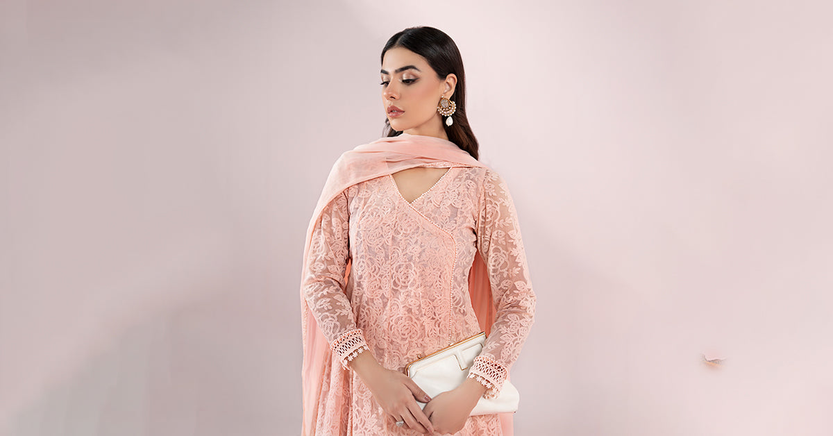 3 Piece Embroidered Polyester Net Suit |  DW-EA25-124