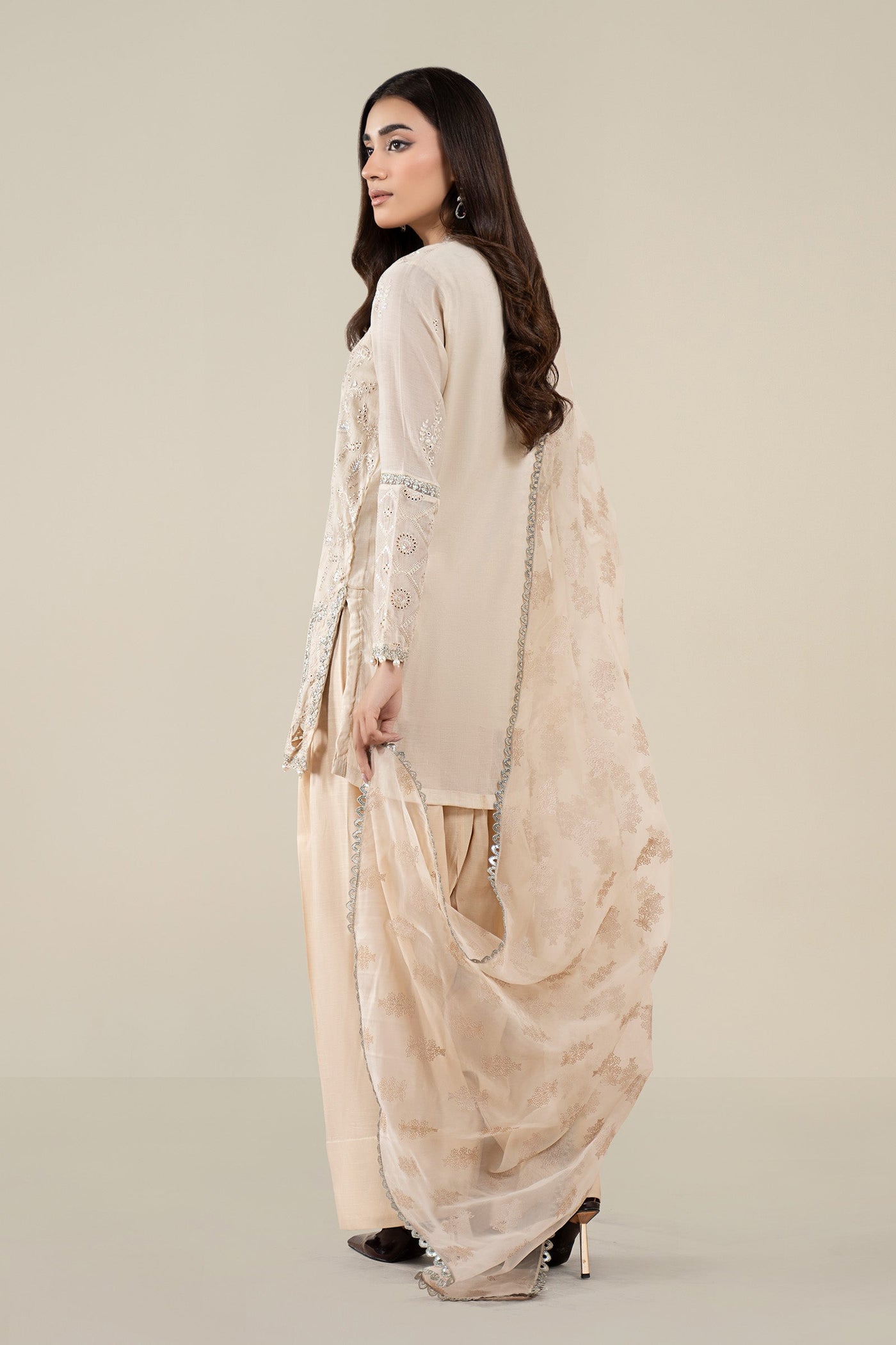 3 Piece Embroidered Paper Cotton Suit