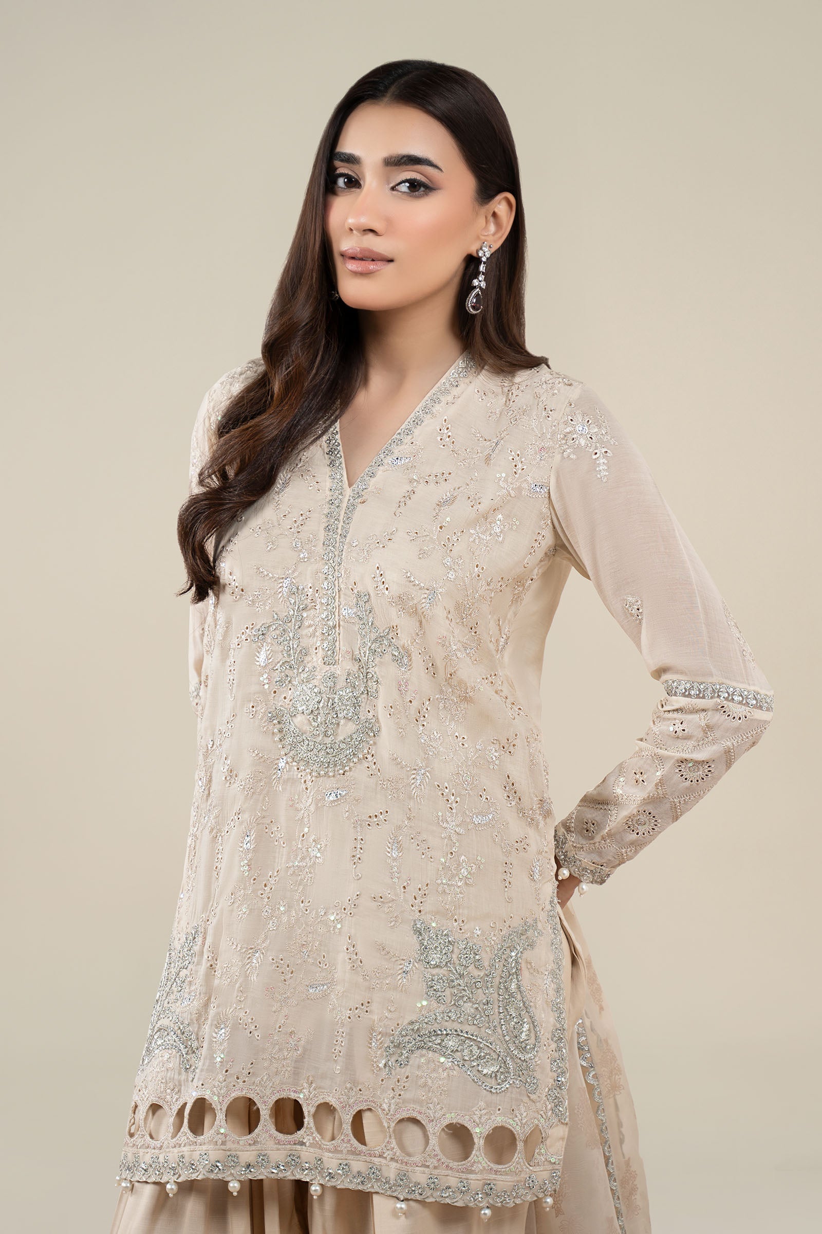 3 Piece Embroidered Paper Cotton Suit