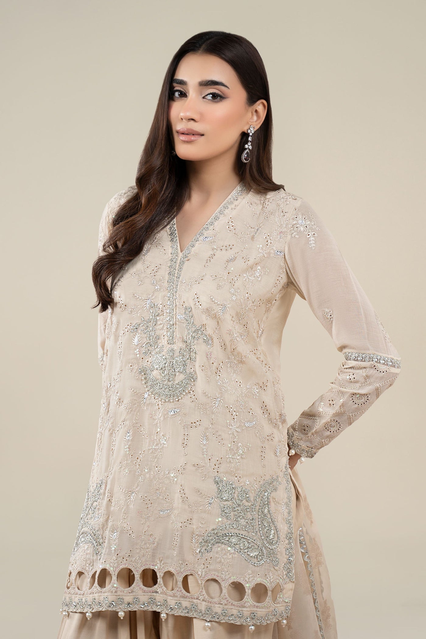 3 Piece Embroidered Paper Cotton Suit