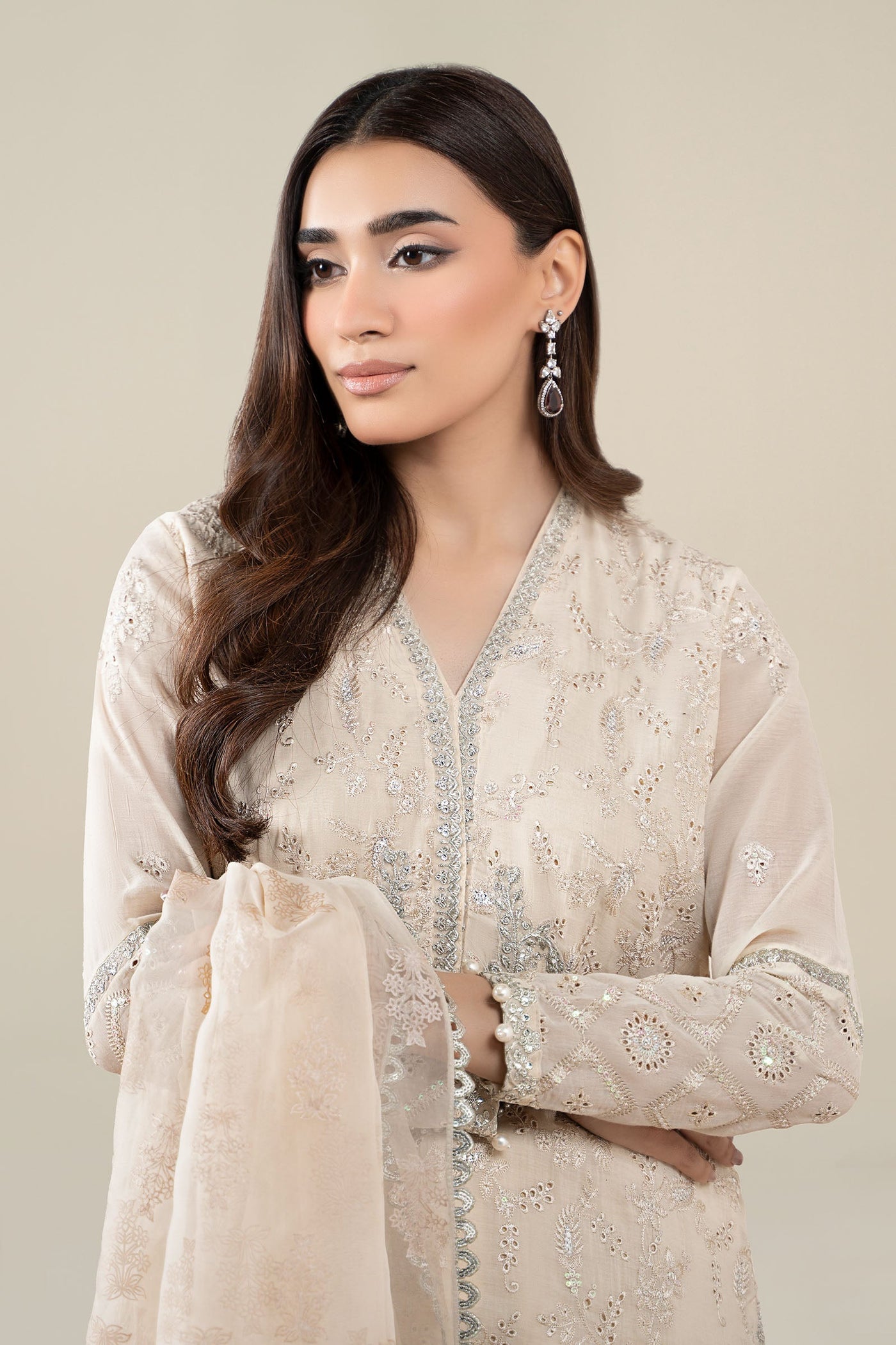 3 Piece Embroidered Paper Cotton Suit