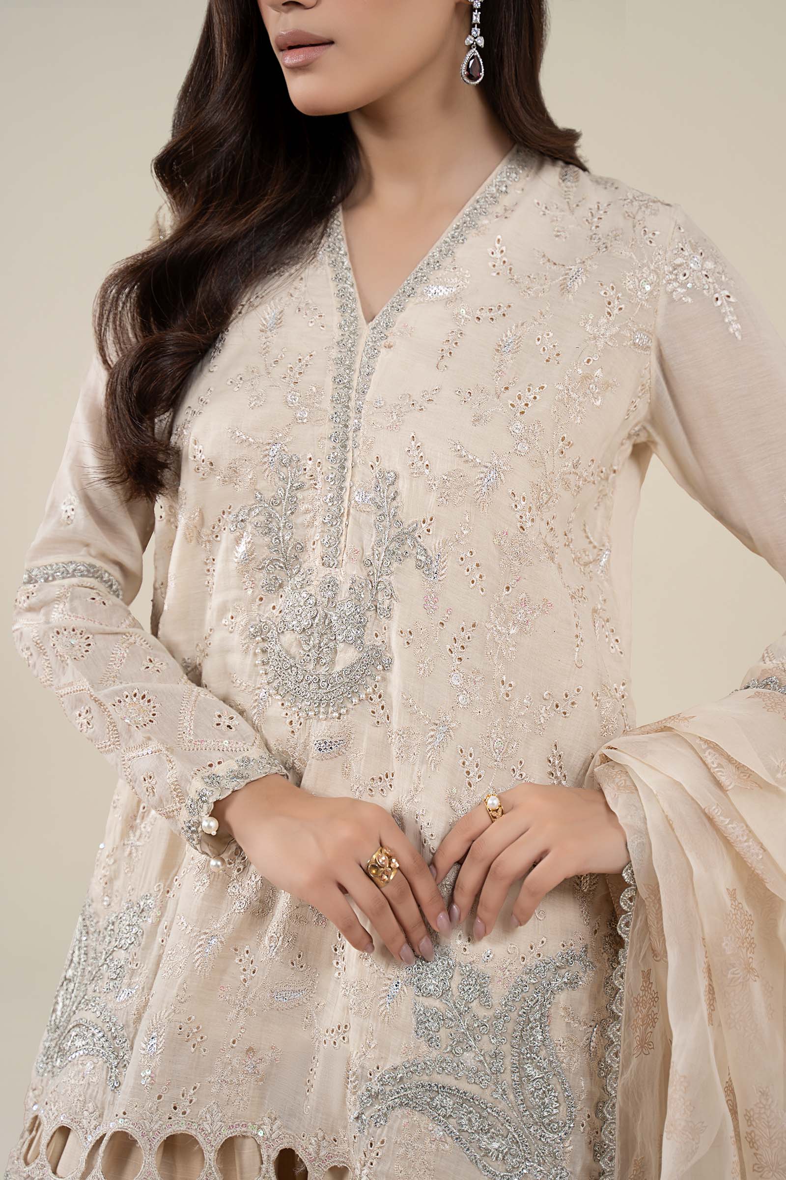 3 Piece Embroidered Paper Cotton Suit