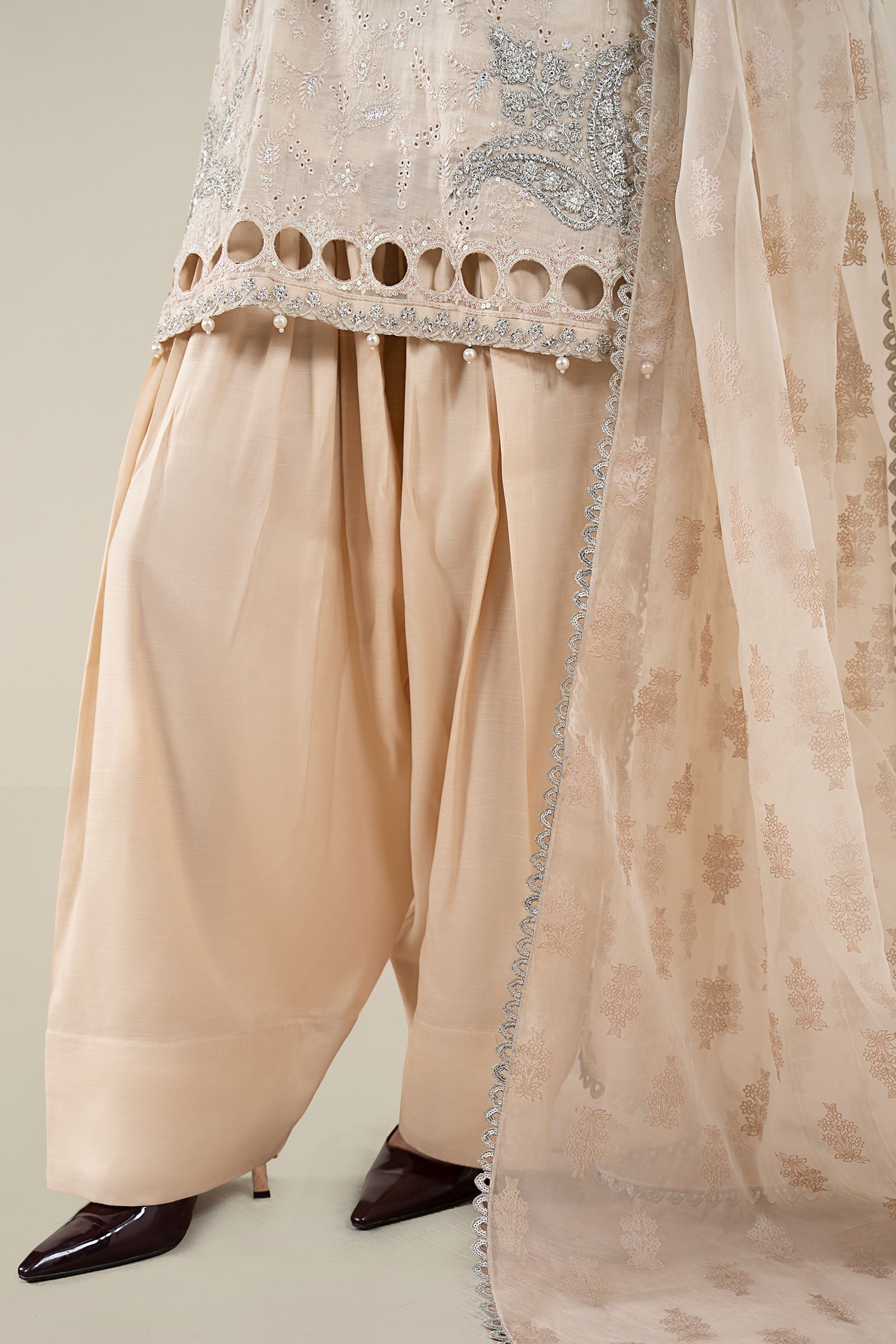 3 Piece Embroidered Paper Cotton Suit
