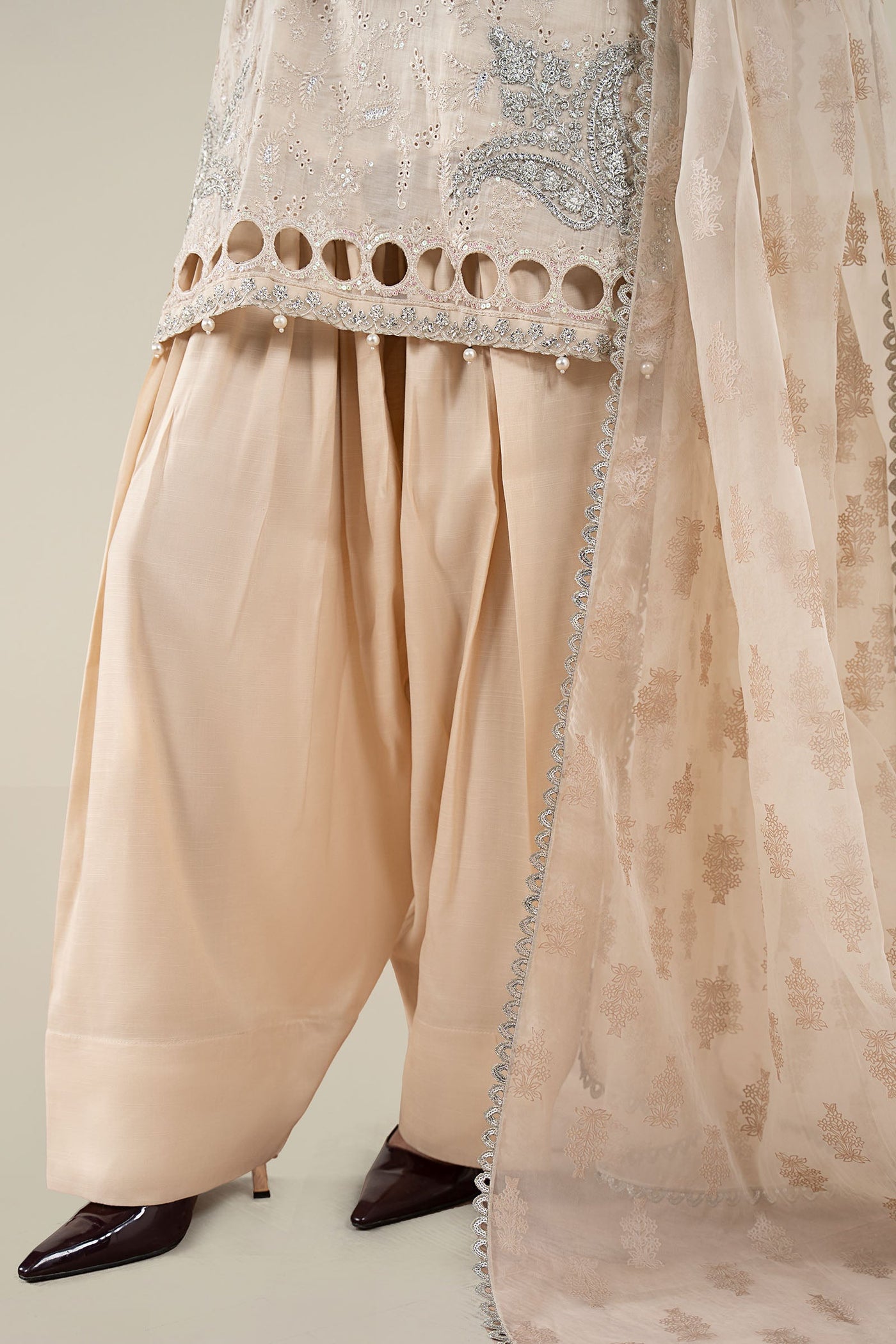 3 Piece Embroidered Paper Cotton Suit