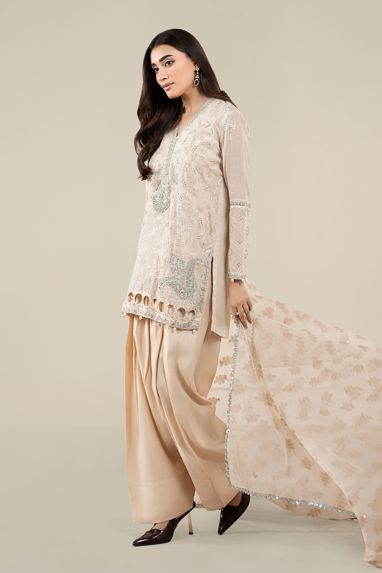 3 Piece Embroidered Paper Cotton Suit