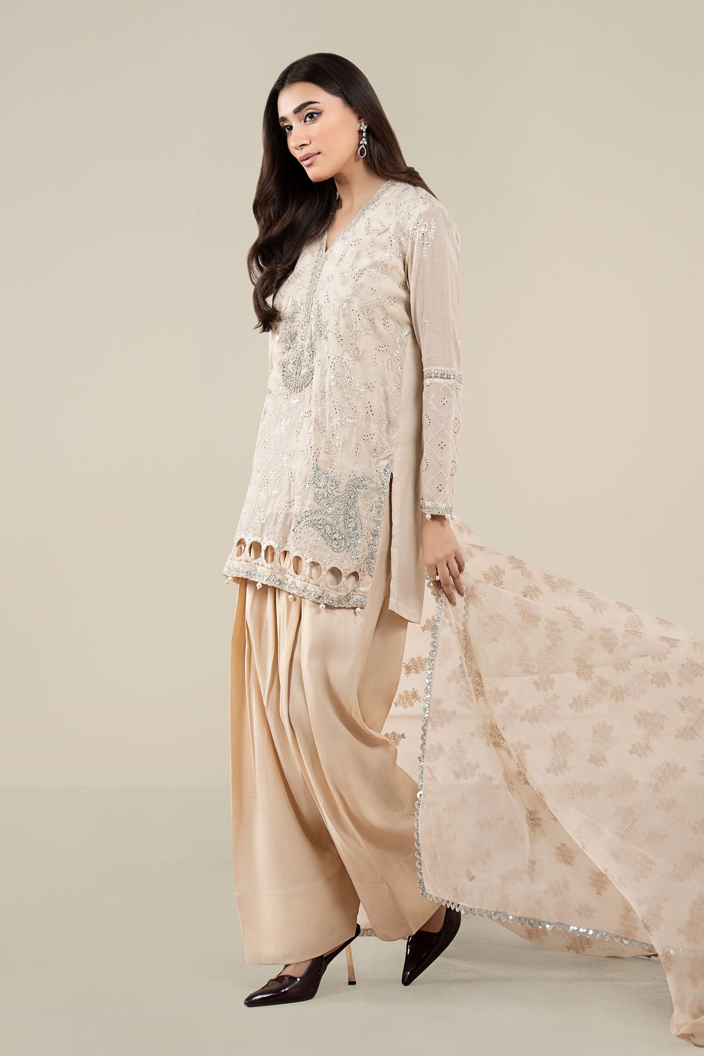 3 Piece Embroidered Paper Cotton Suit