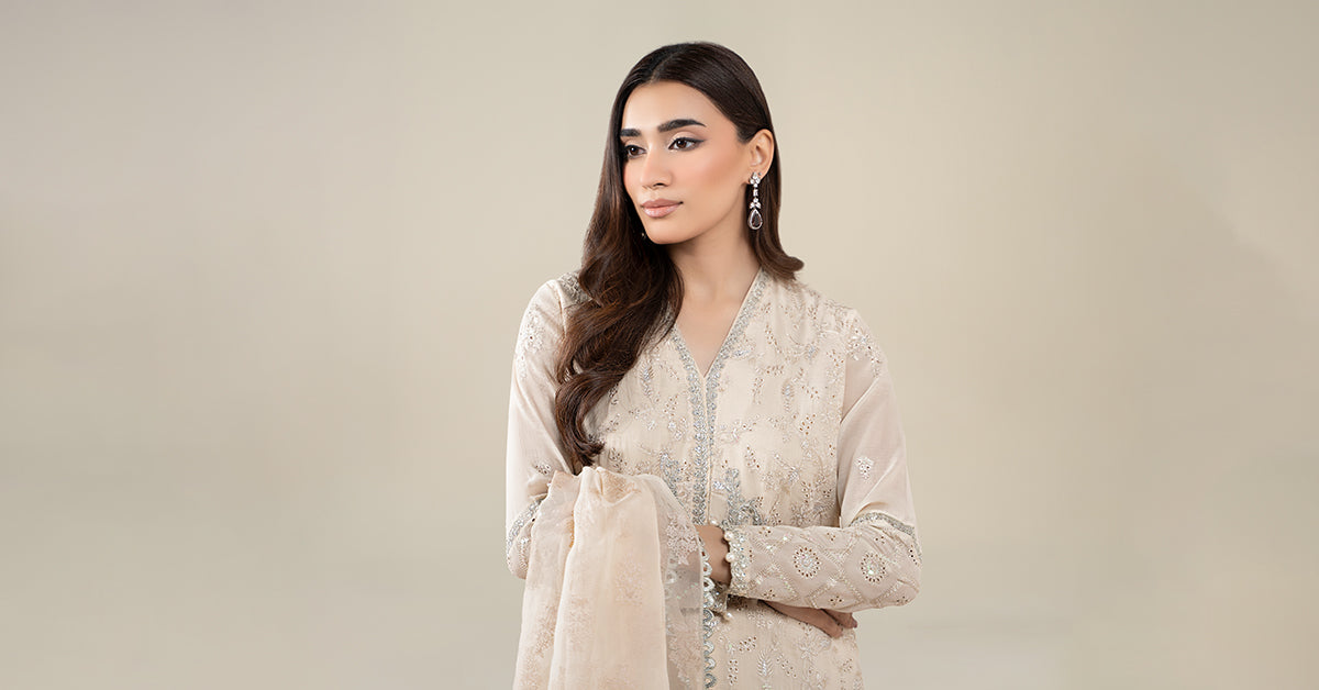 3 Piece Embroidered Paper Cotton Suit