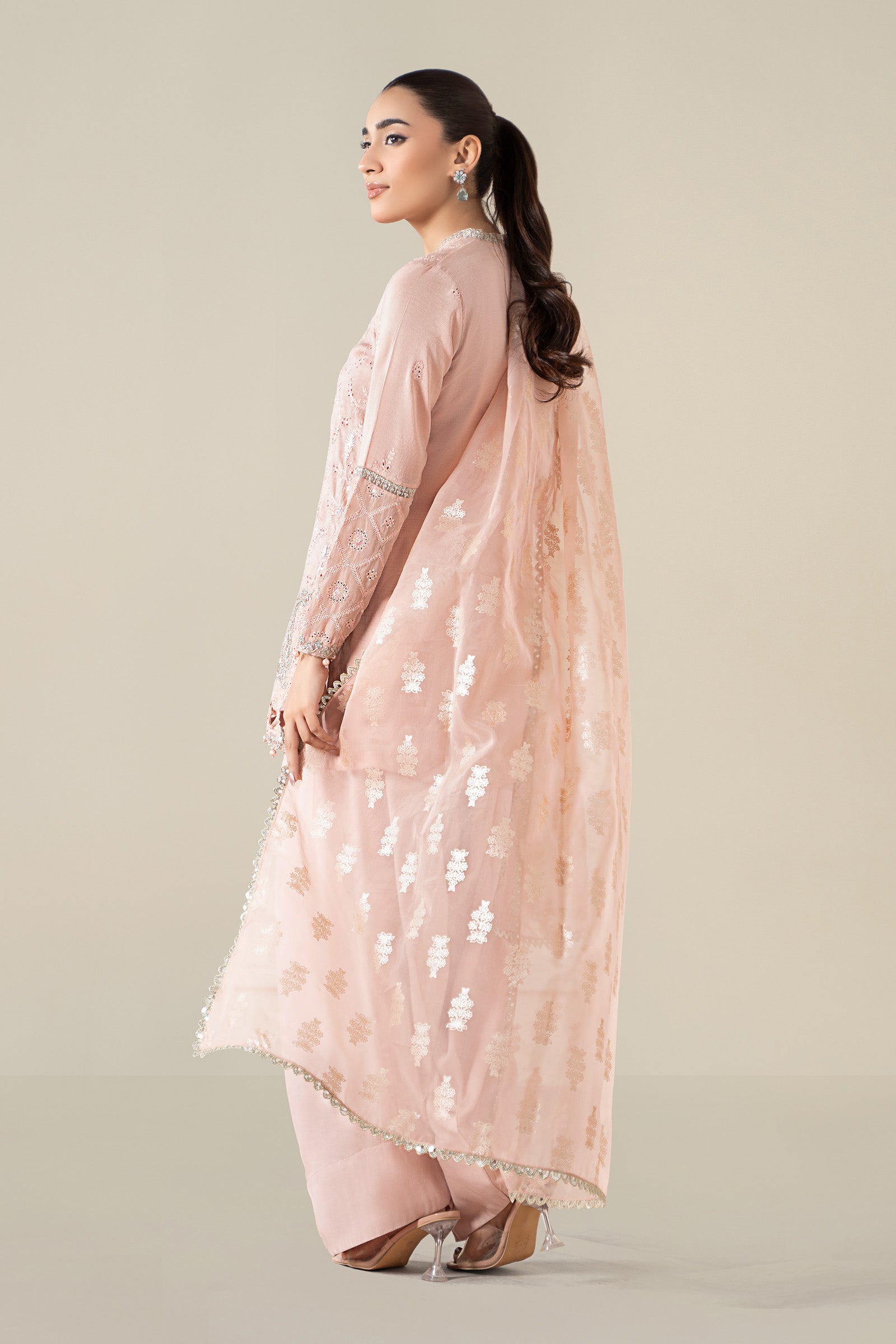3 Piece Embroidered Paper Cotton Suit