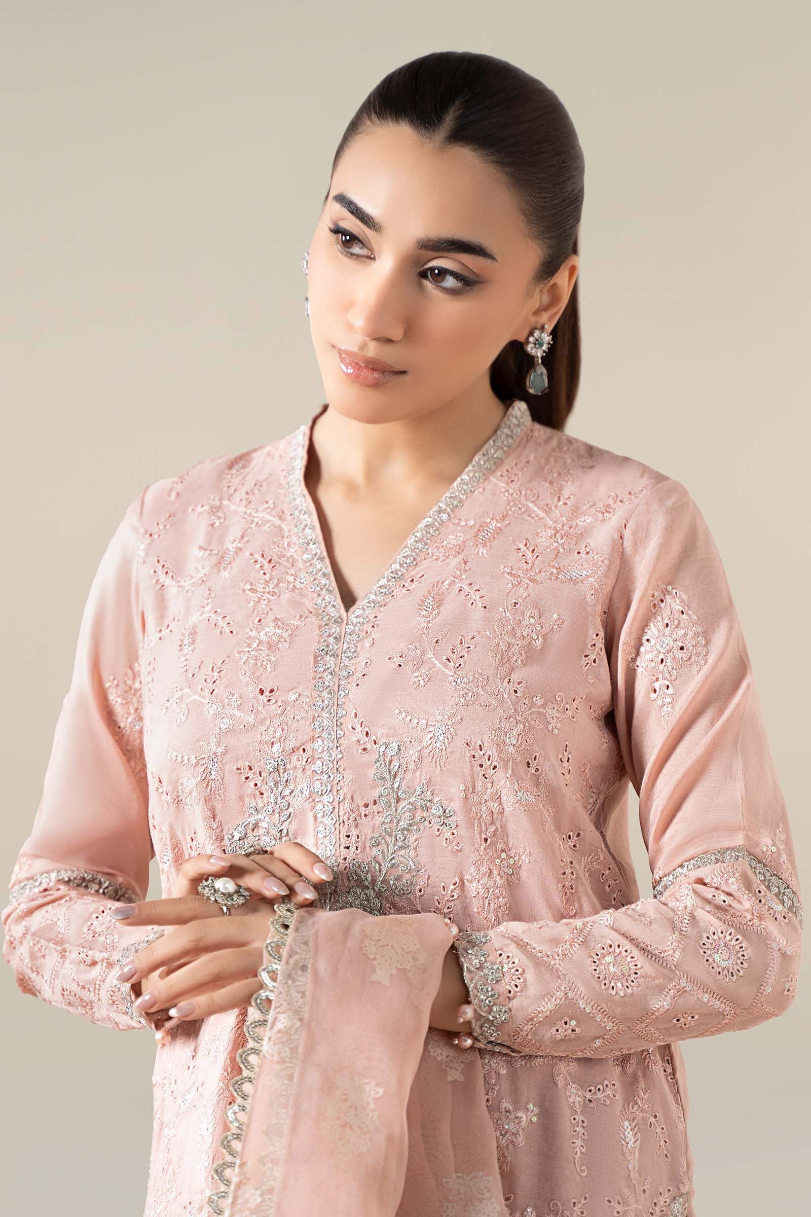 3 Piece Embroidered Paper Cotton Suit