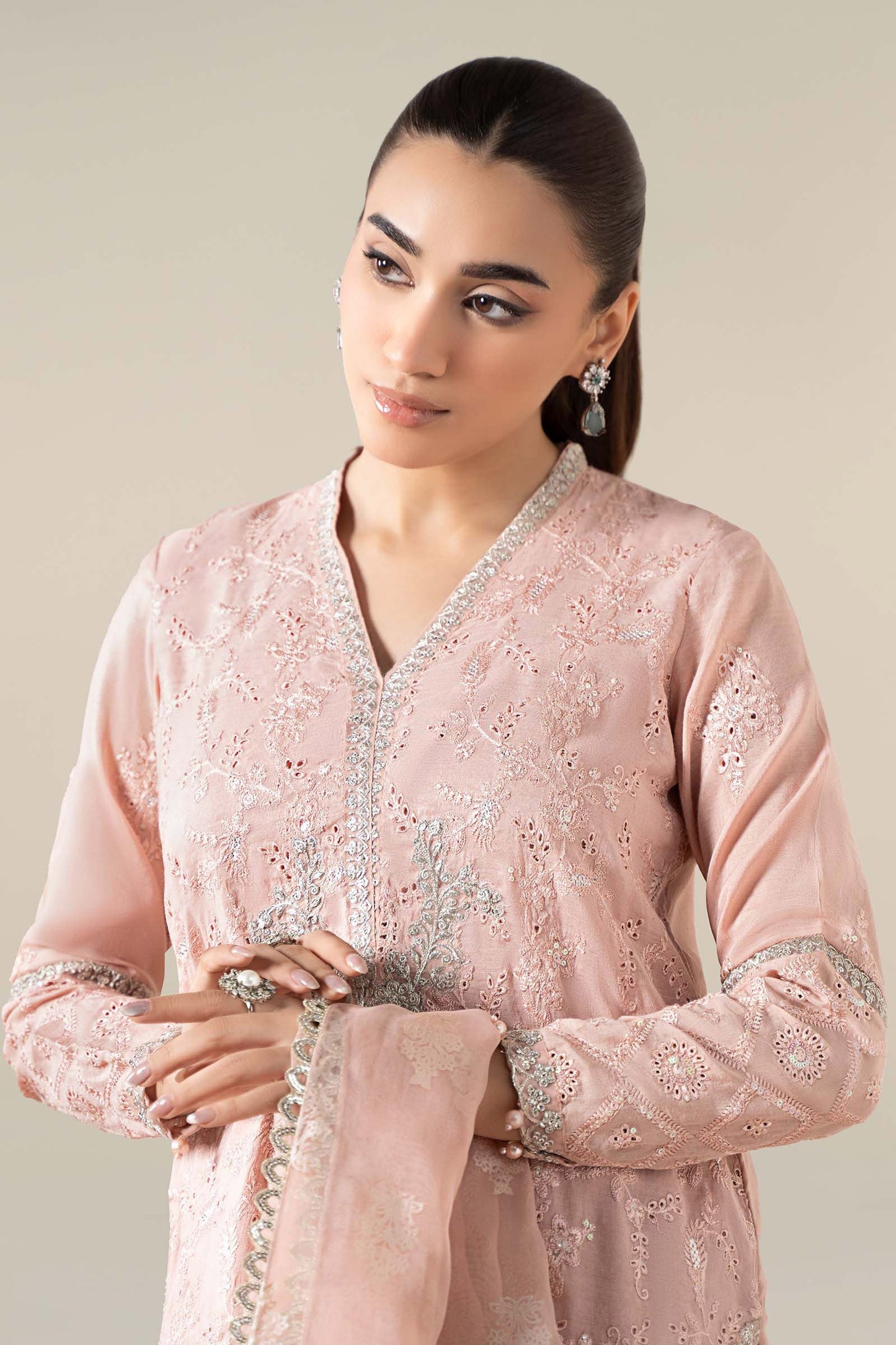 3 Piece Embroidered Paper Cotton Suit