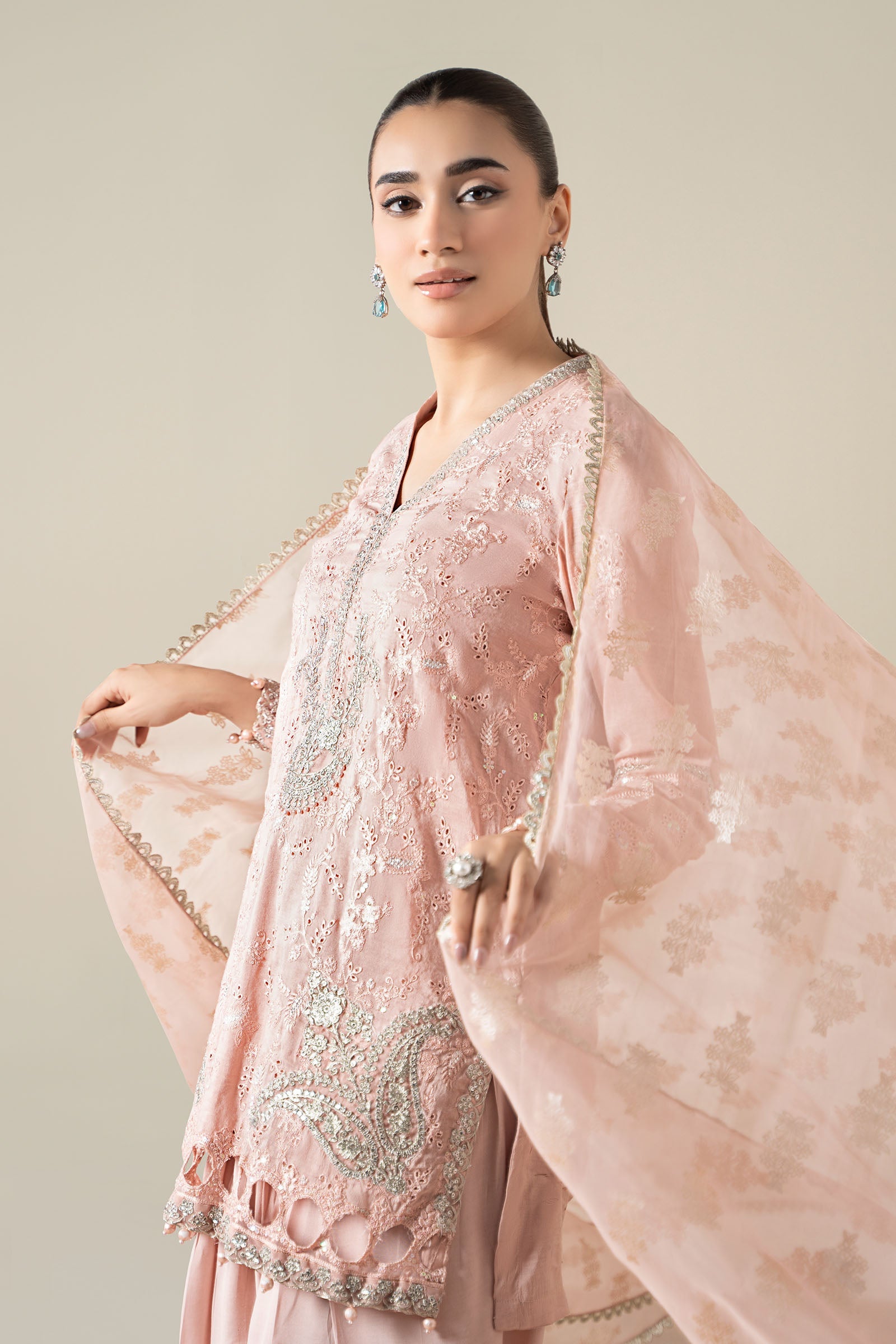 3 Piece Embroidered Paper Cotton Suit