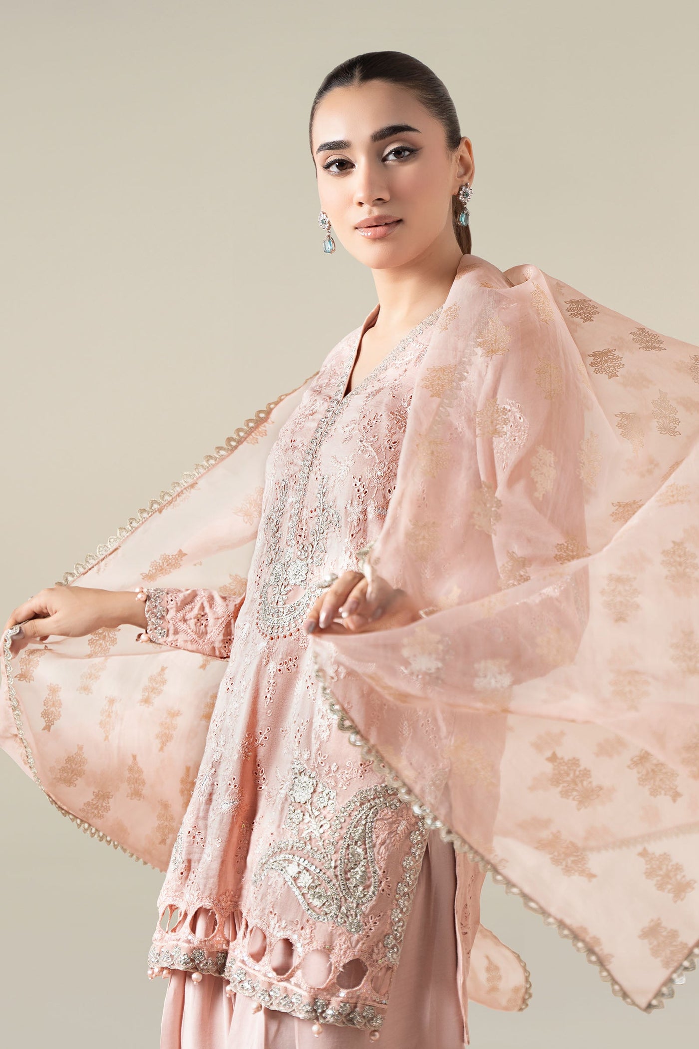 3 Piece Embroidered Paper Cotton Suit