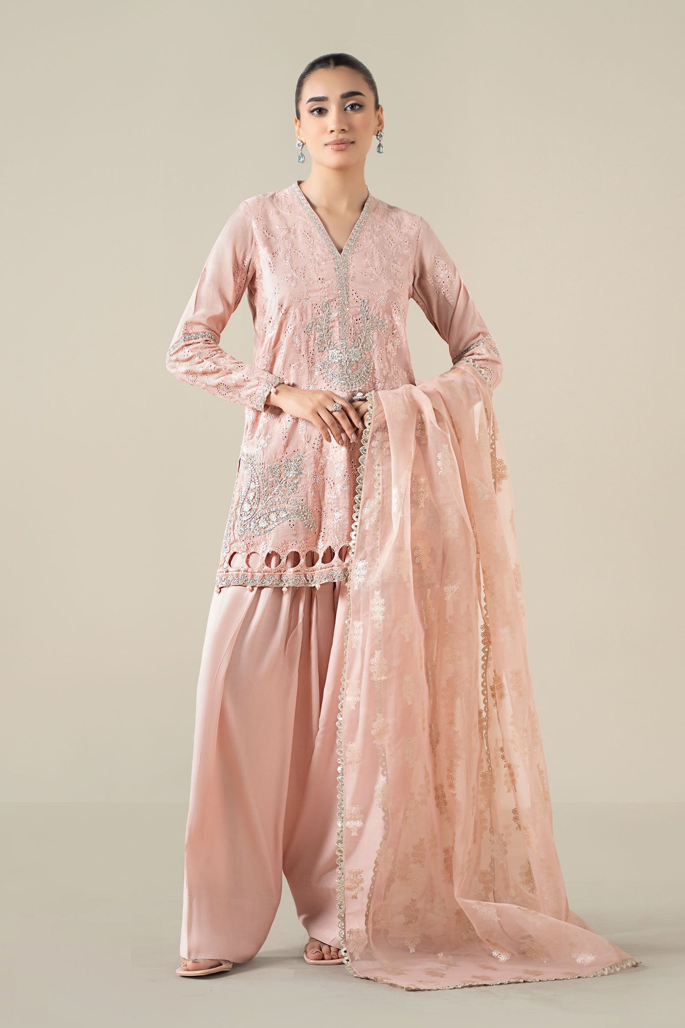 3 Piece Embroidered Paper Cotton Suit