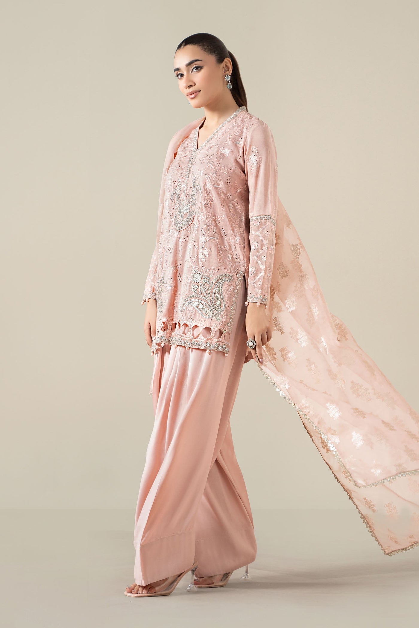 3 Piece Embroidered Paper Cotton Suit