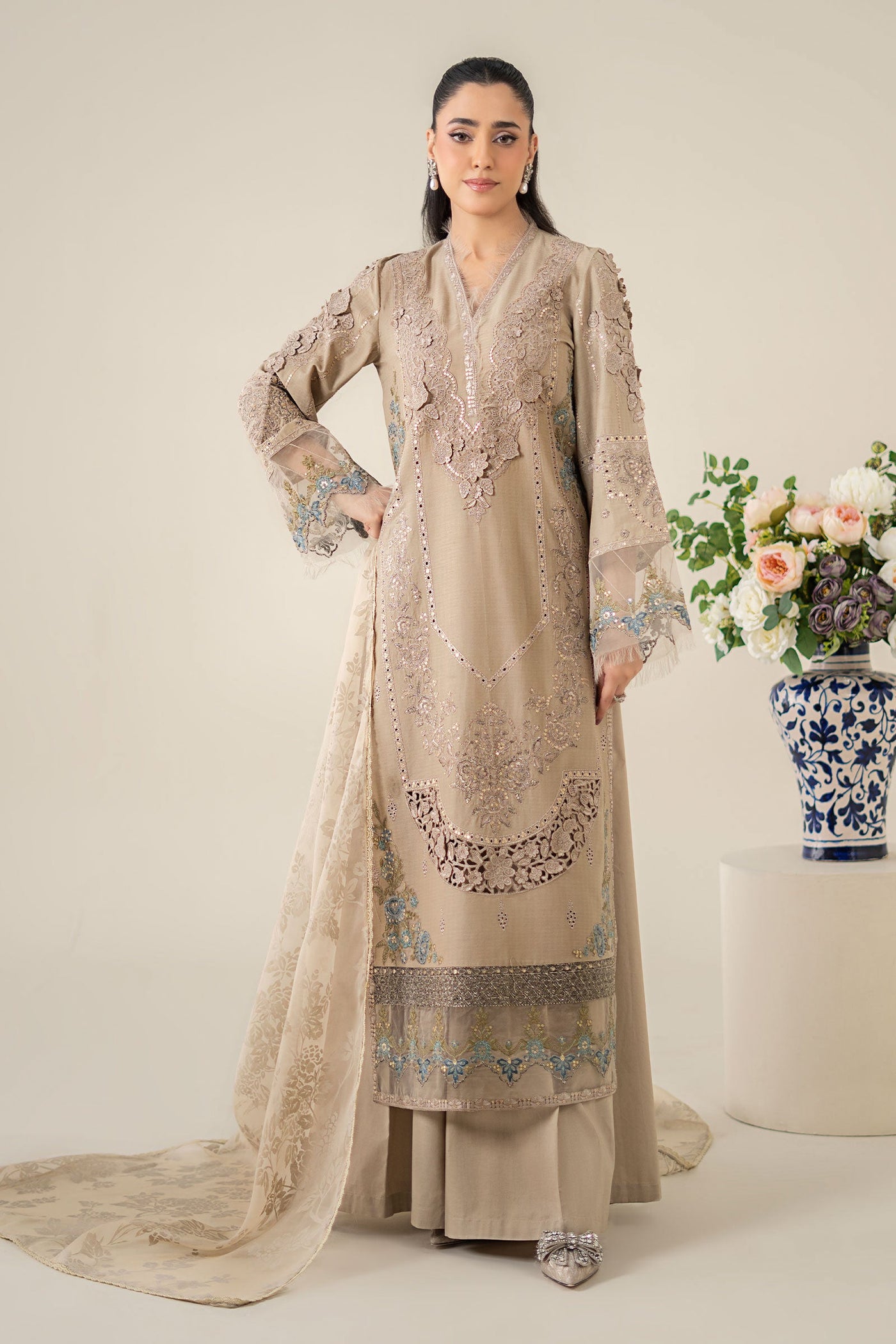 3 Piece Embroidered Dobby Suit |  DW-EA25-16