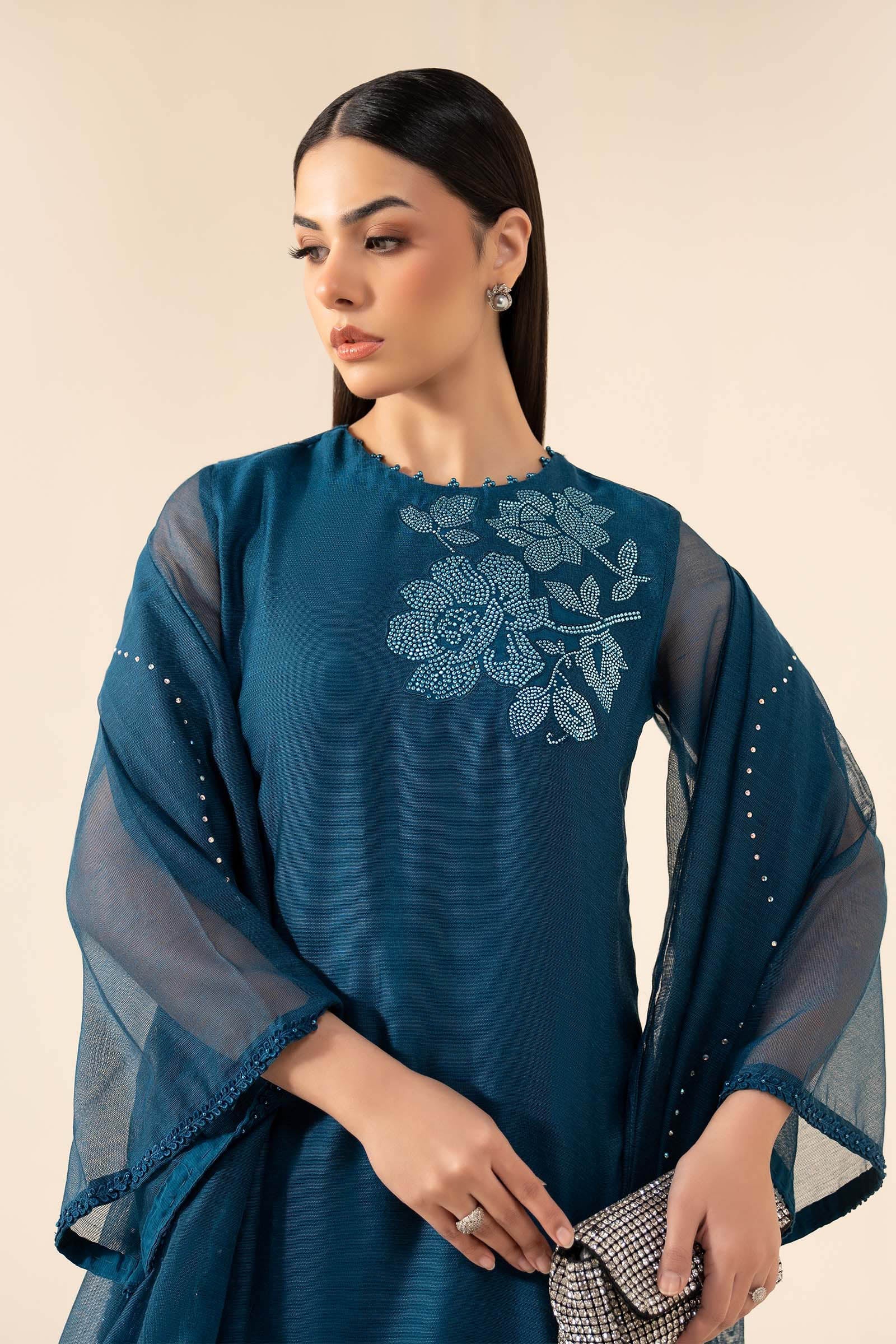 3 Piece Embellished Cotton Net Suit